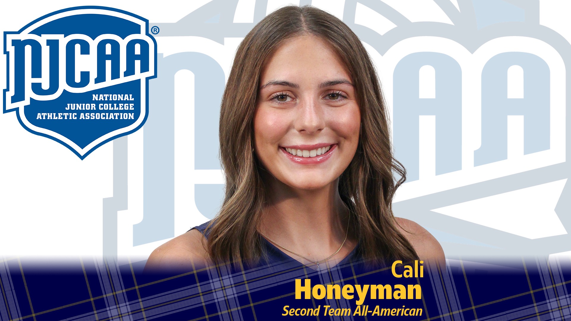 Infographic recognizing Cali Honeyman as a Second Team NJCAA All-American
