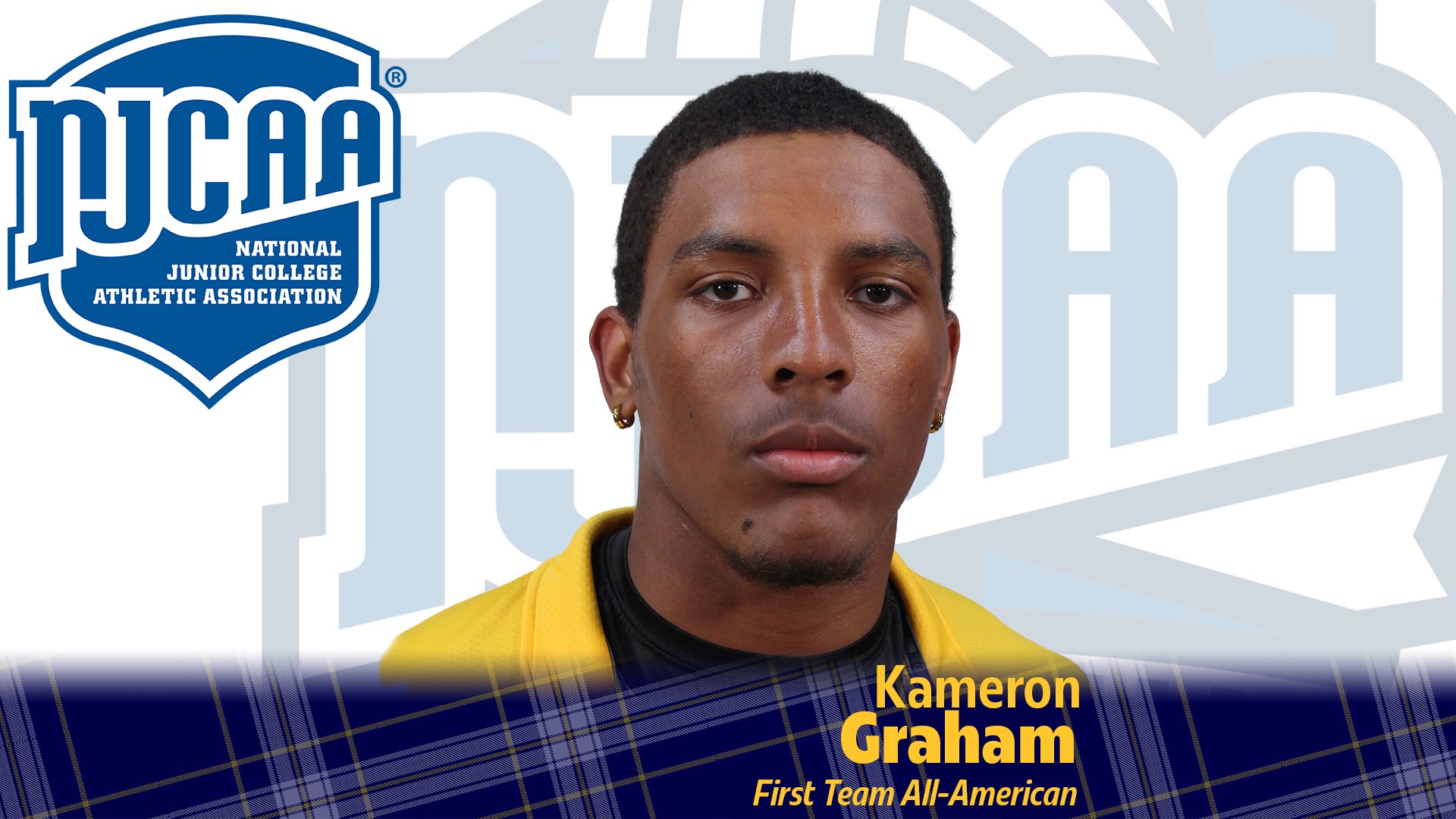 Infographic recognizing Kameron Graham as a 2025 First Team NJCAA All-American