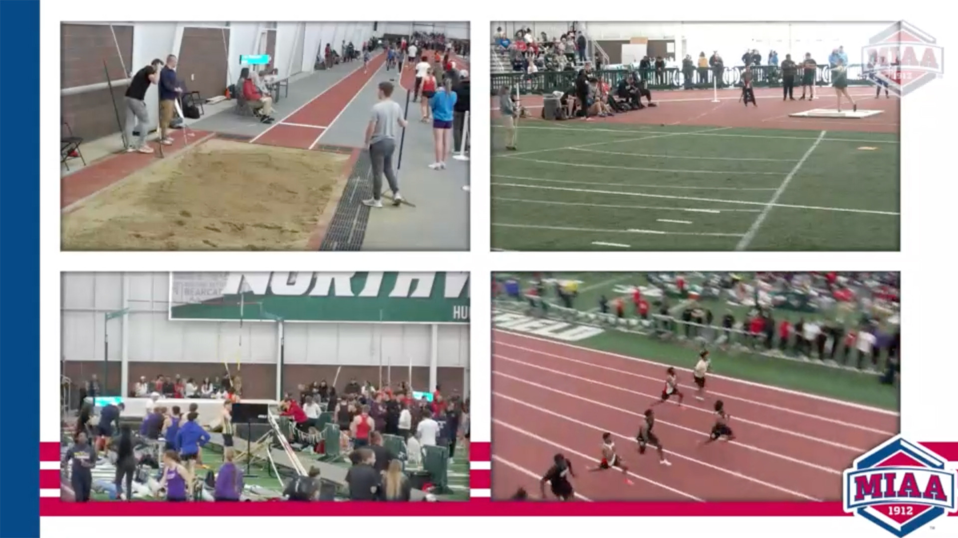 Screenshot of Bearcat Invite broadcast, featuring 60 Meters final with Korey Mosley leading in lower right corner.