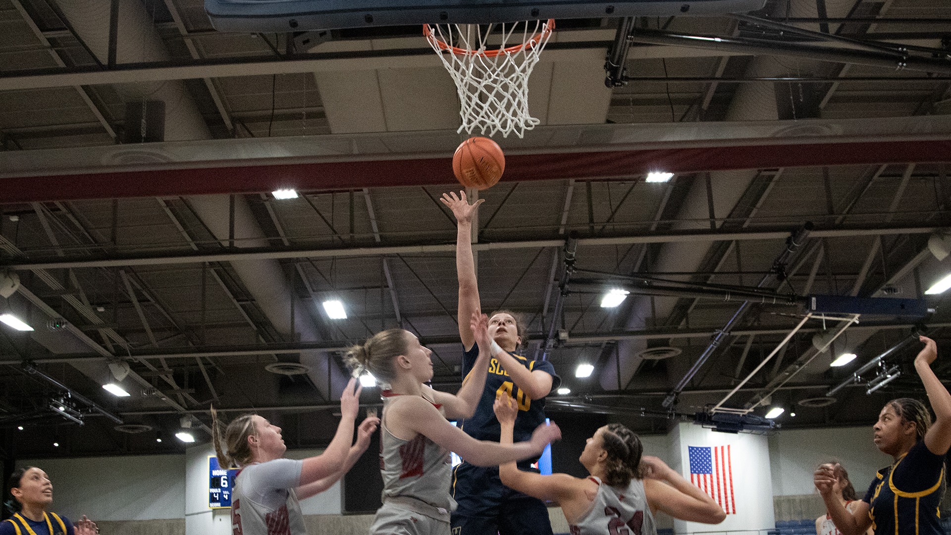 Cameron McNamara hits a floater during the NJCAA Region 6 Championship against Allen County
