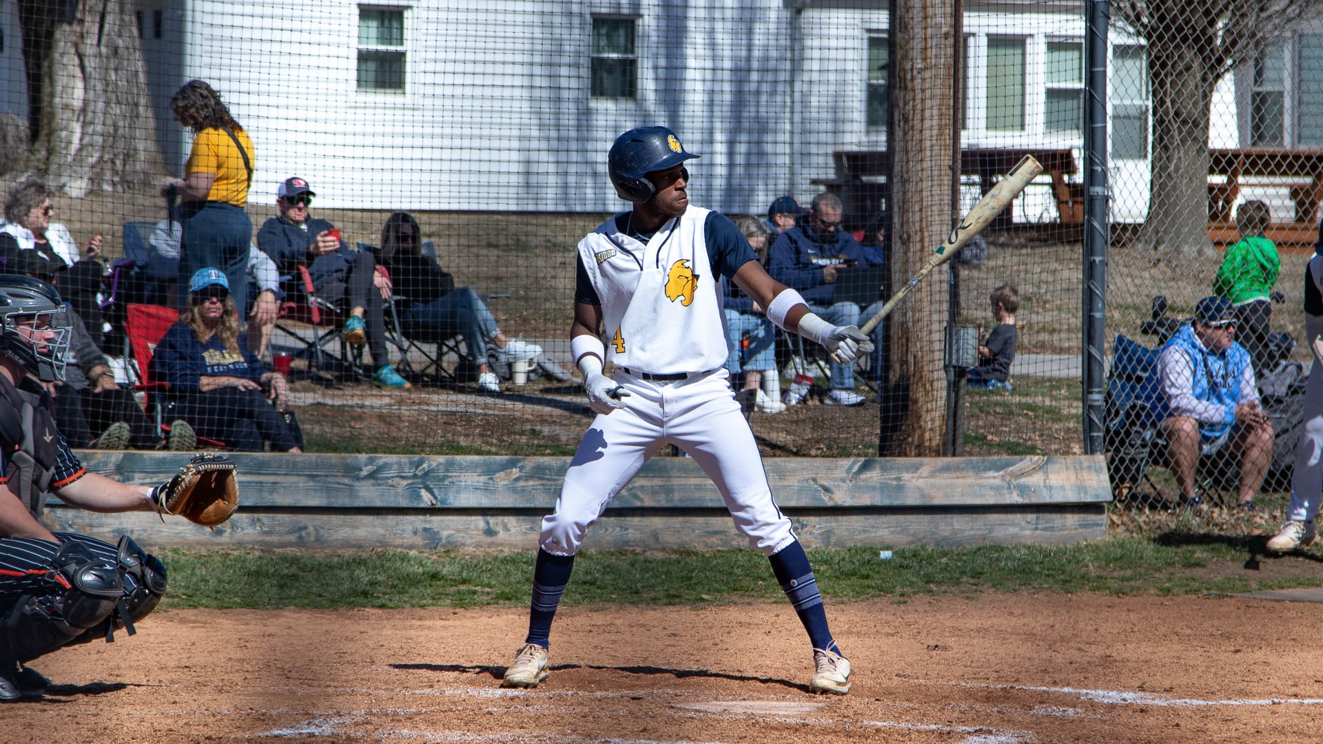 Isaiah White stands in the batter's box against Neosho County Community College