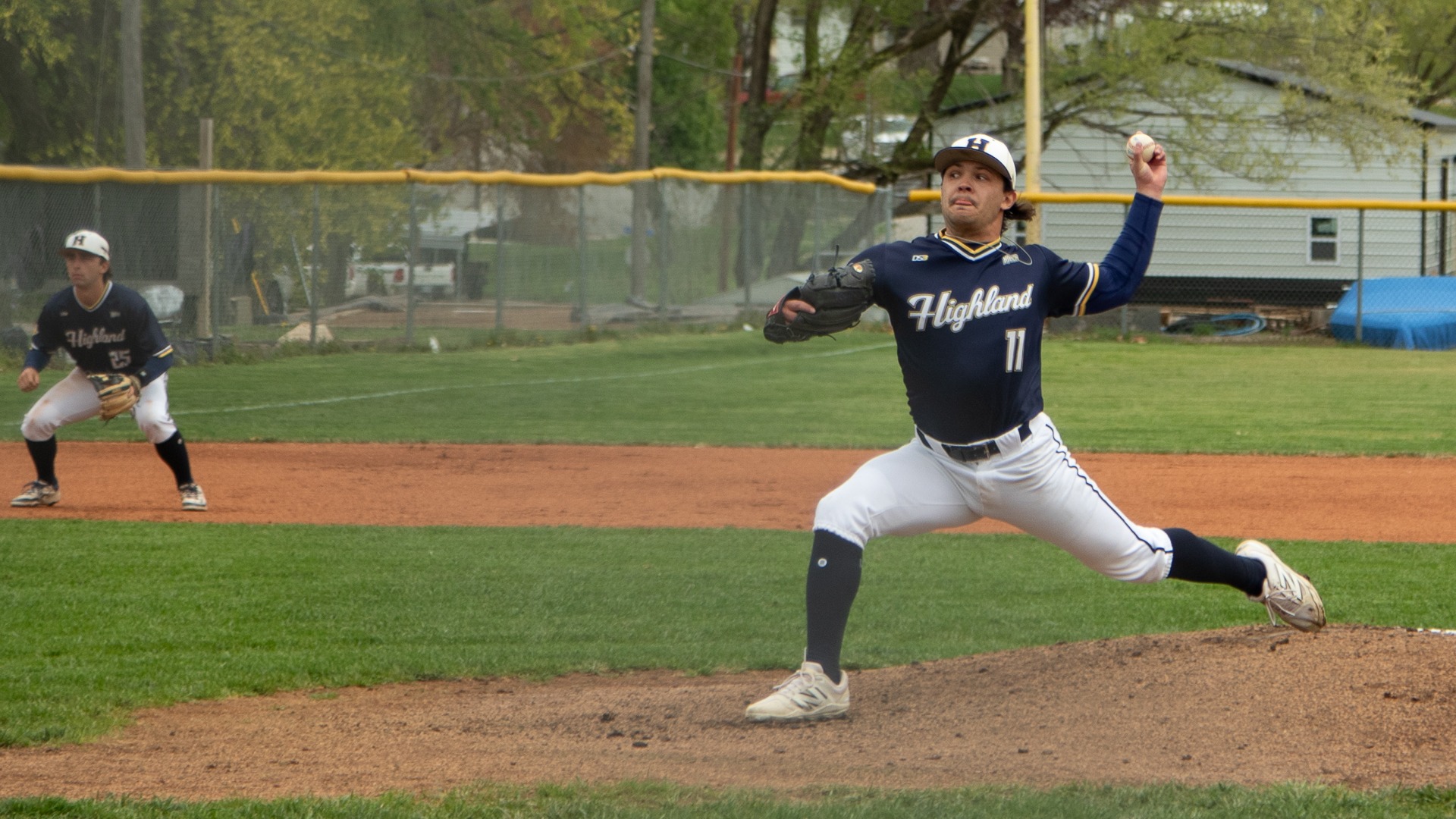 Gavin Stowell delivers a pitch against no. 3 Cowley College