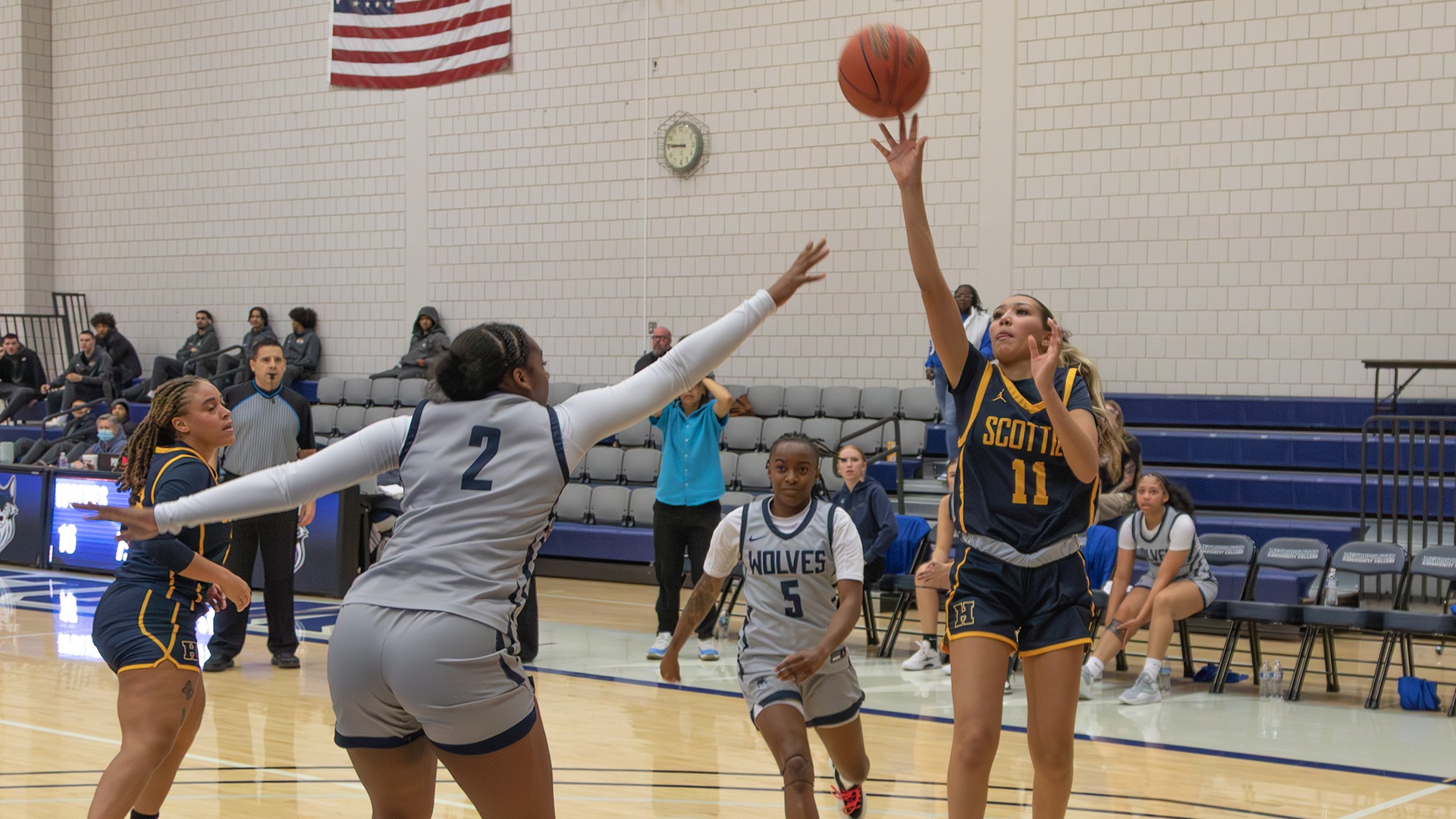 Brittany Jones knocks down a short jumper during Highland's 62-53 win at Metropolitan Community College - Kansas City