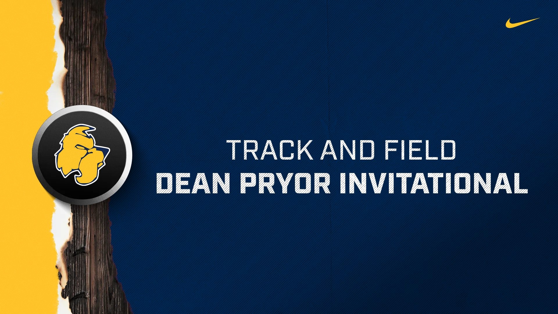 Infographic - Highland Scottie Dog logo on left side of graphic; Nike swoosh logo in upper right. Text - Track and Field / Dean Pryor Invitational