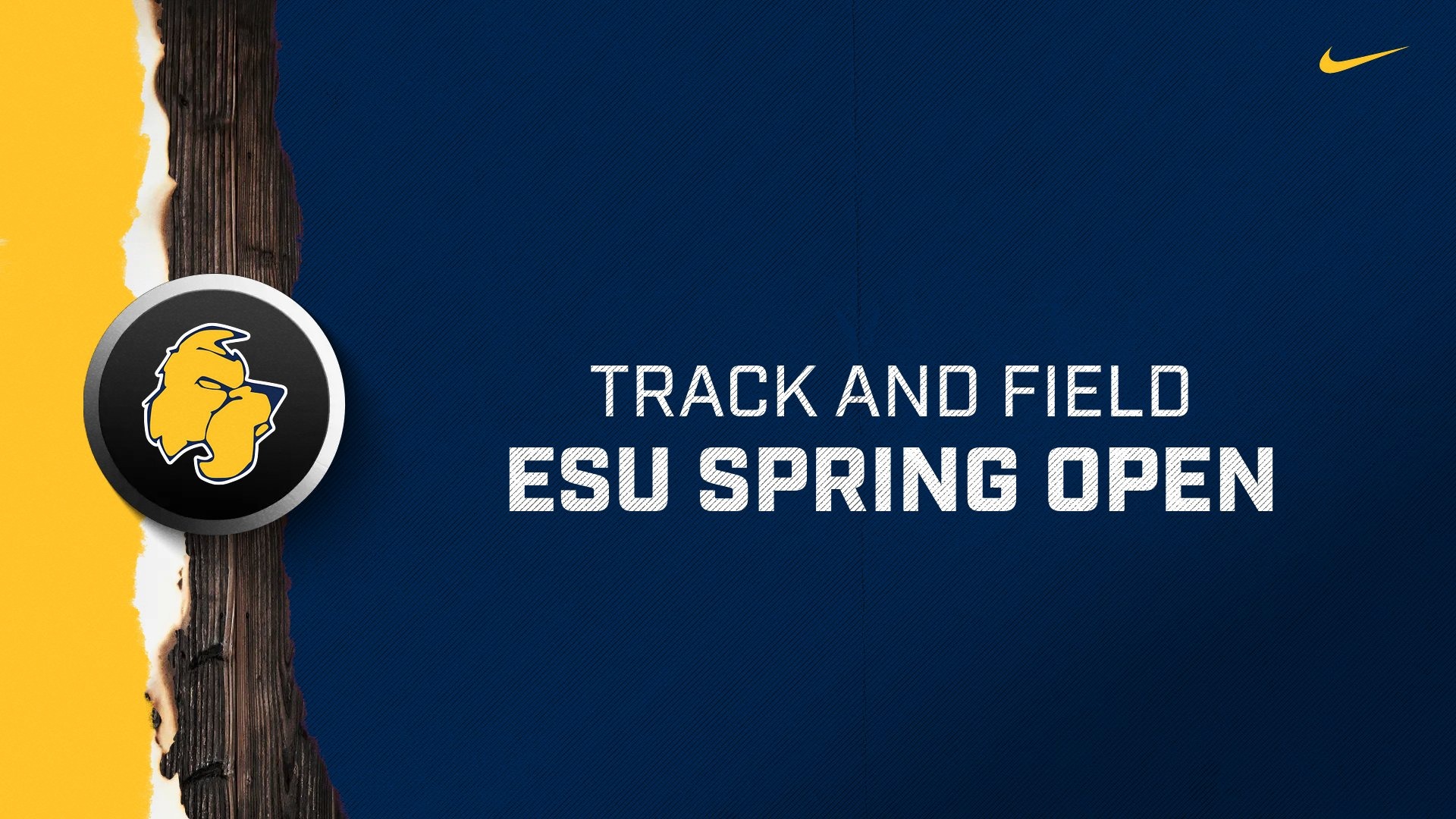 Infographic: Highland Scottie Dog logo on left; Nike Swoosh logo upper right; Text - Track and Field / ESU Spring Open