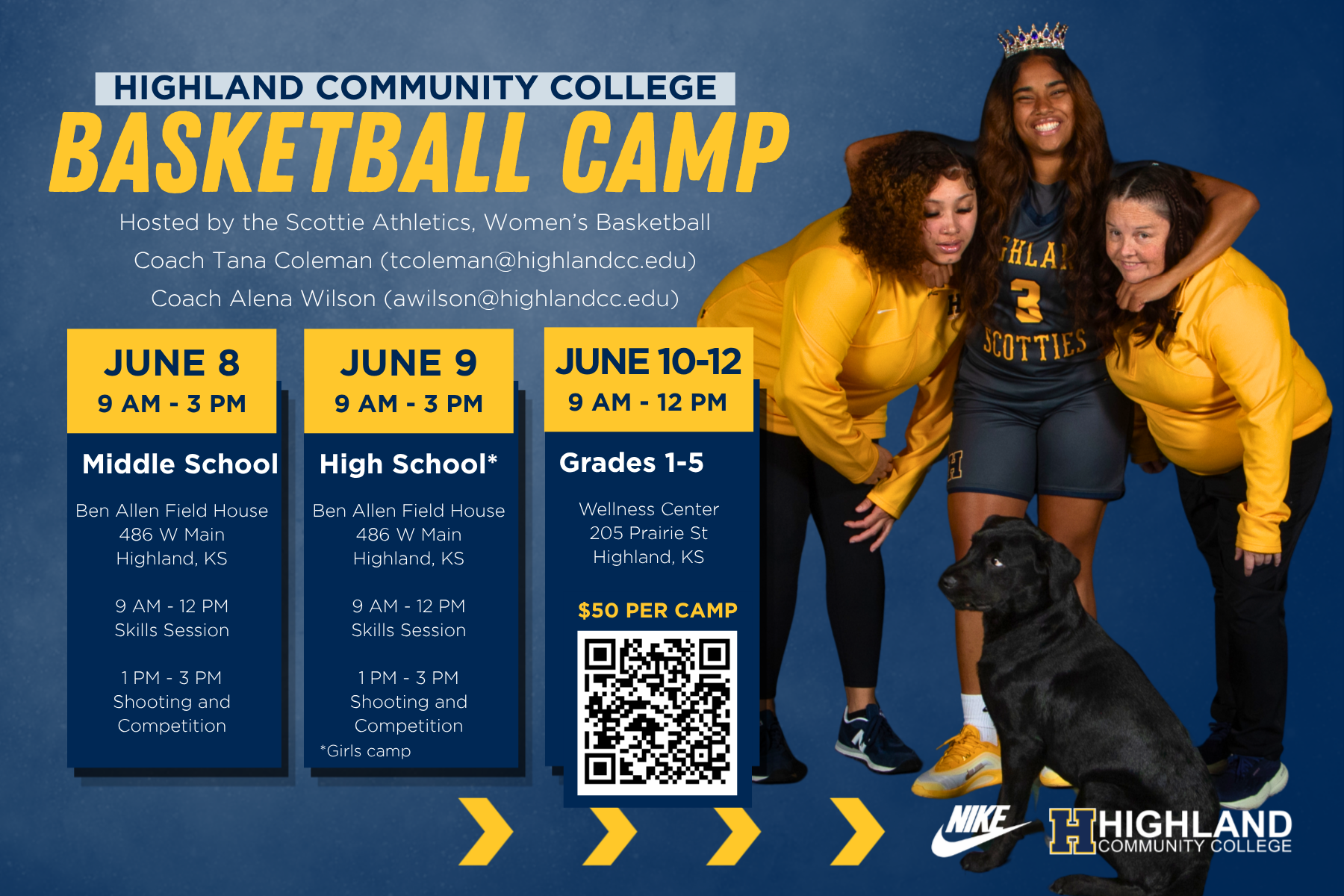 HCC Women's Basketball Coaches Host Basketball Camp for Grades 1-5, Middle School, and High School.