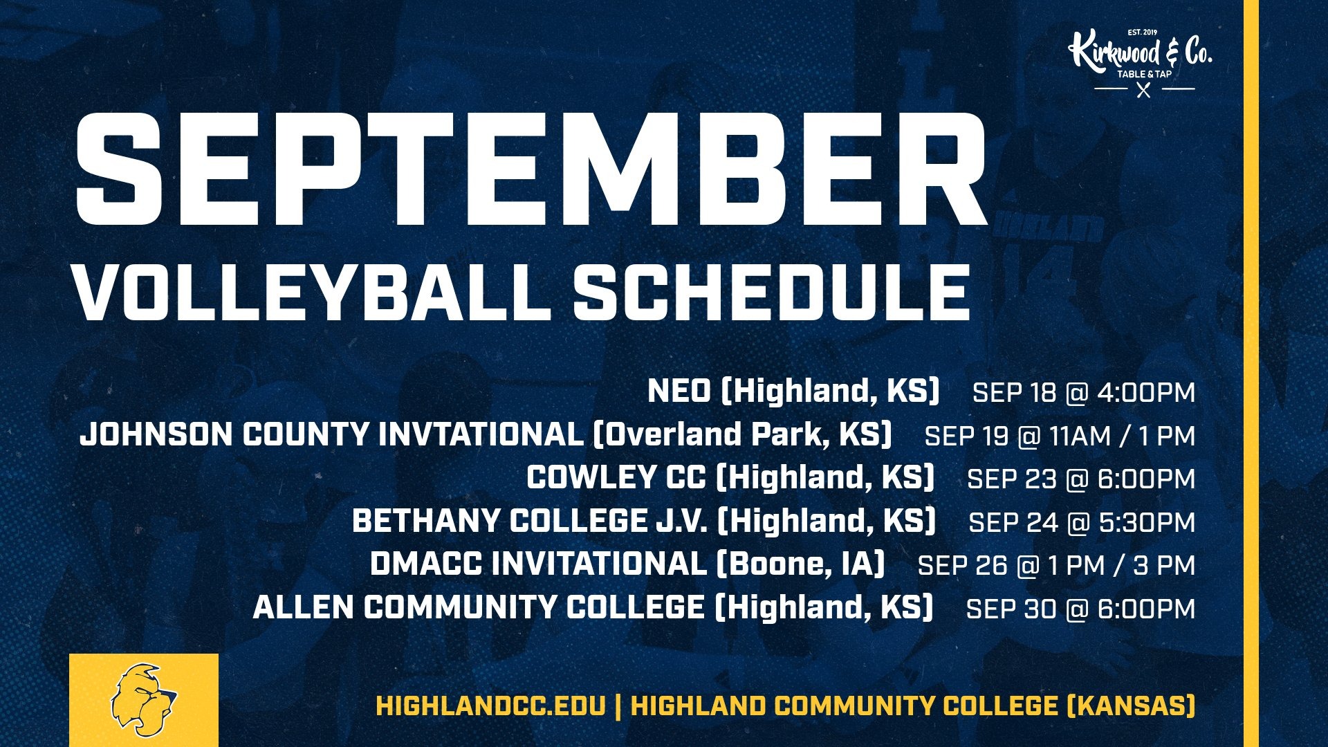 Volleyball 2026 September Second Half of Monthly Schedule