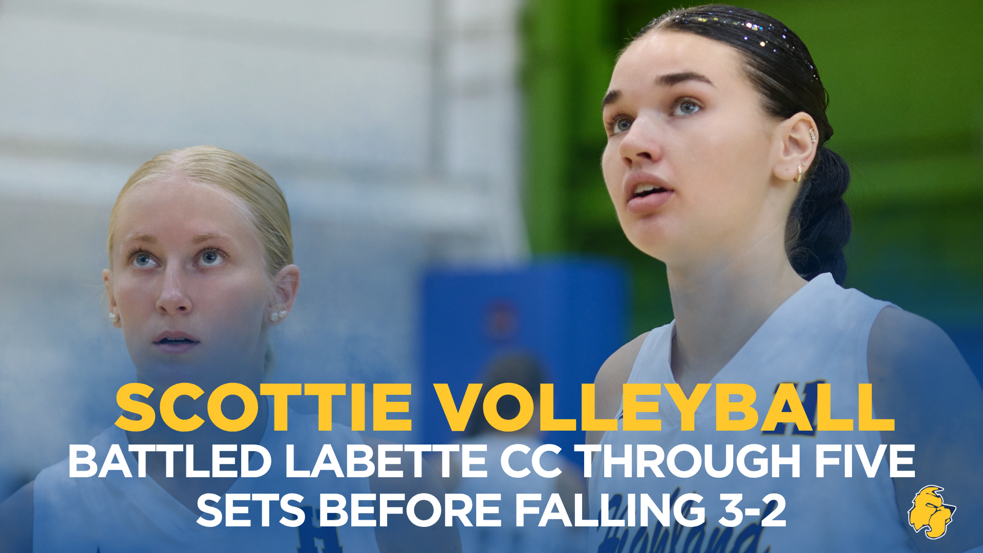 Scottie Volleyball Battles Labette CC Graphic Two VB players looking onward 