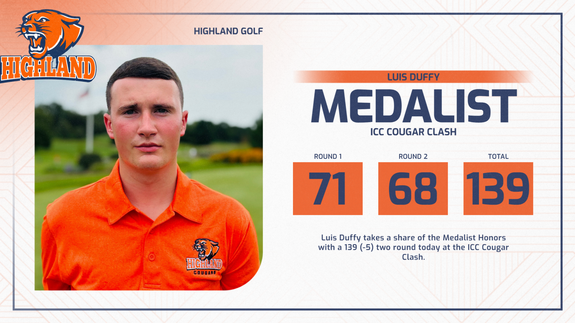 Luis Duffy Statline from the ICC Cougar Clash in which he won with a 139 (-5)