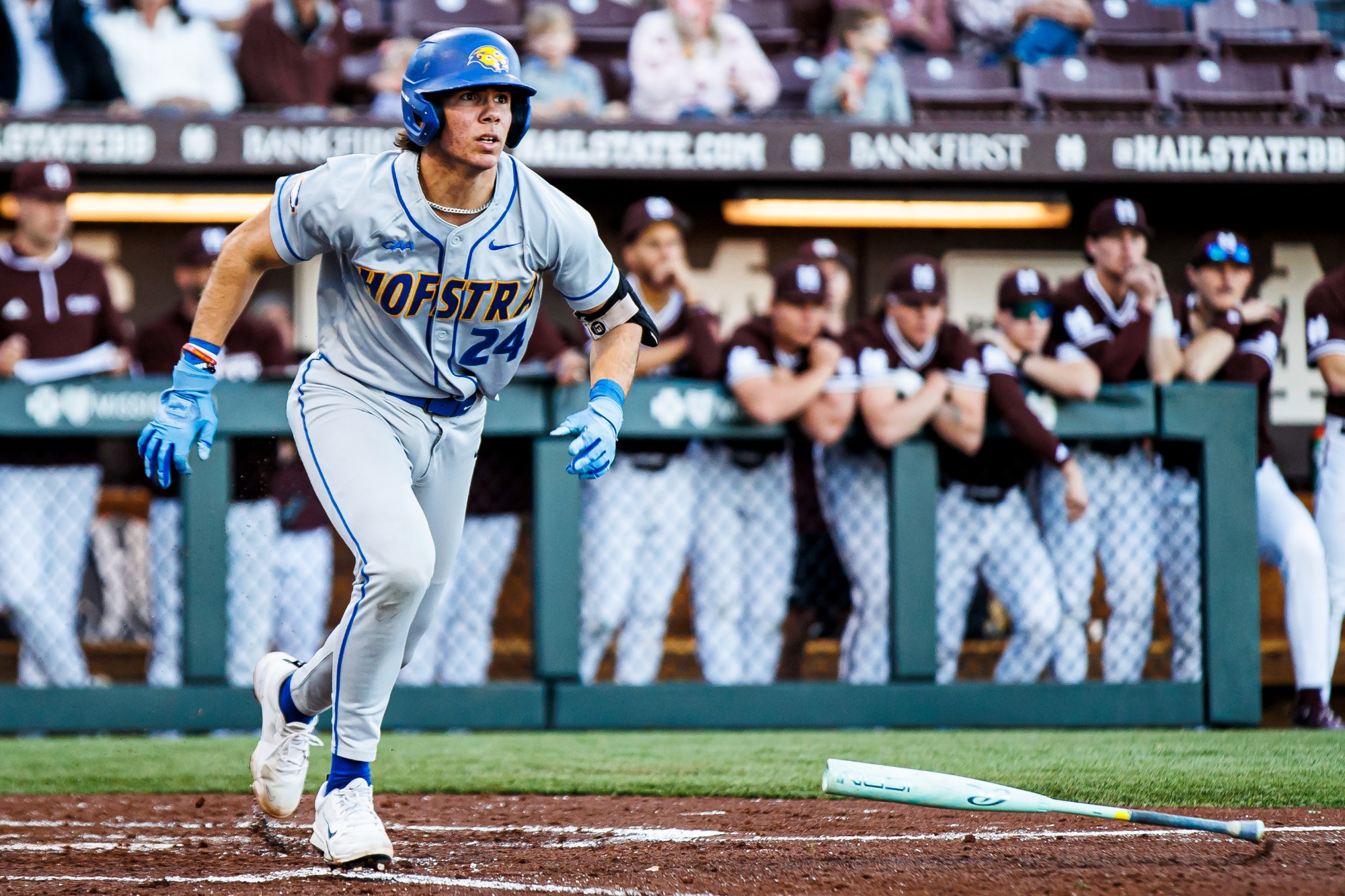 STARKVILLE, MS - February 13, 2026 - The game between the Hofstra Pride and the Mississippi State Bulldogs at Dudy Noble Field at Polk-Dement Stadium in Starkville, MS. Photo By Ivy Rose Ball