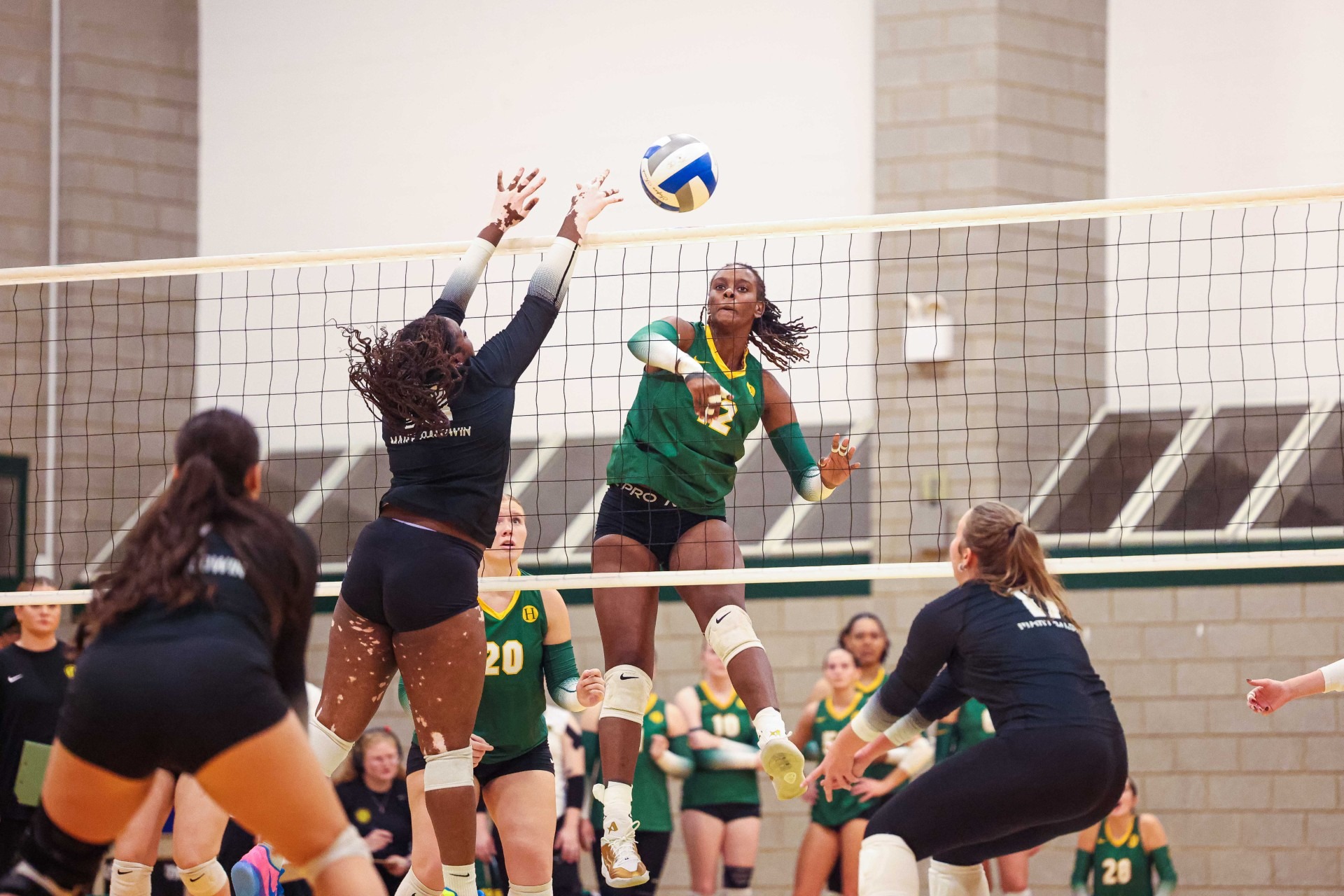 Dara Peterson with a big kill against Mary Baldwin