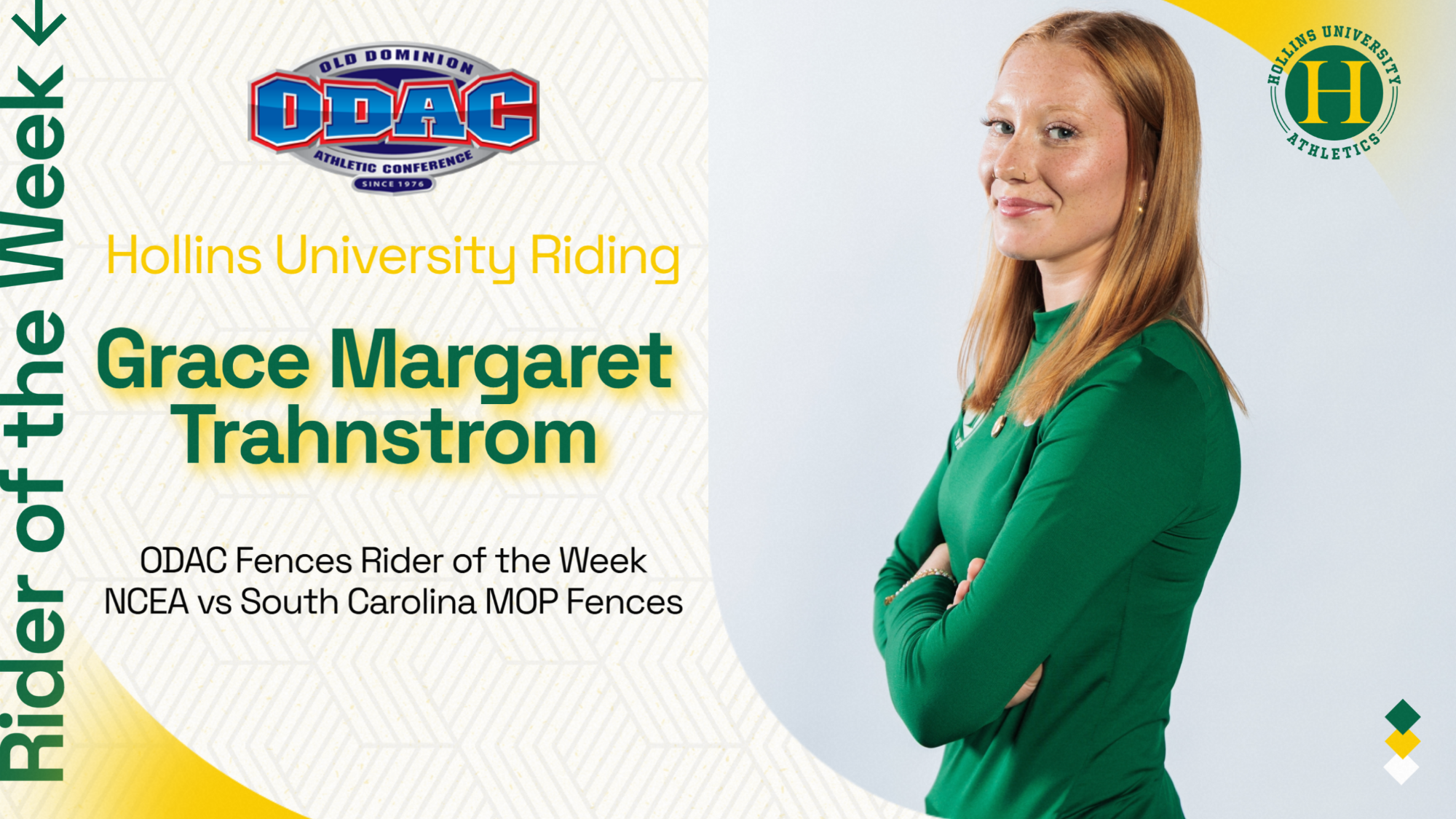 Grace Margaret Trahnstrom named ODAC Rider of the Week with poised phot and logos