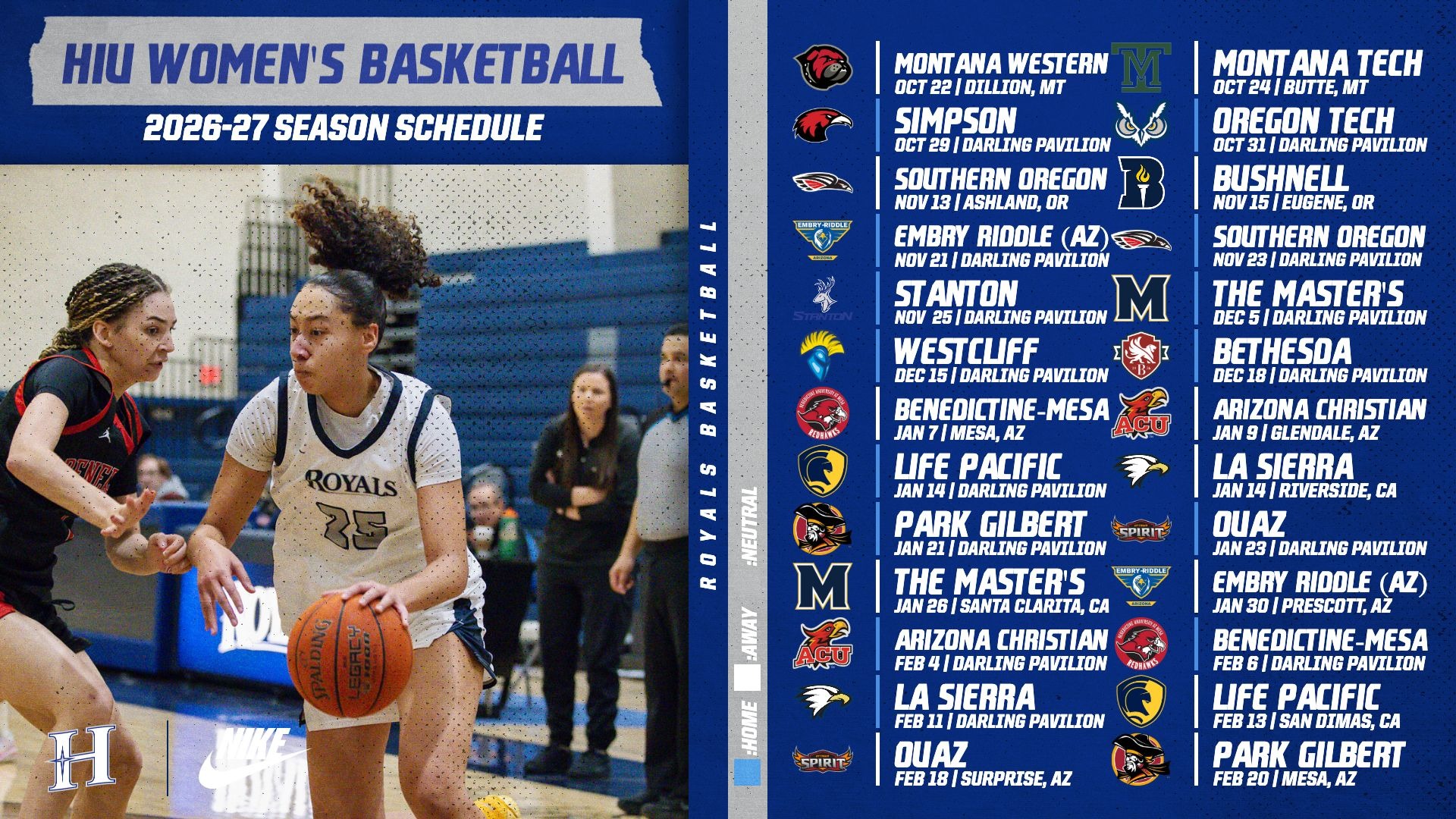 HIU WBB 2026-27 GSAC Schedule
