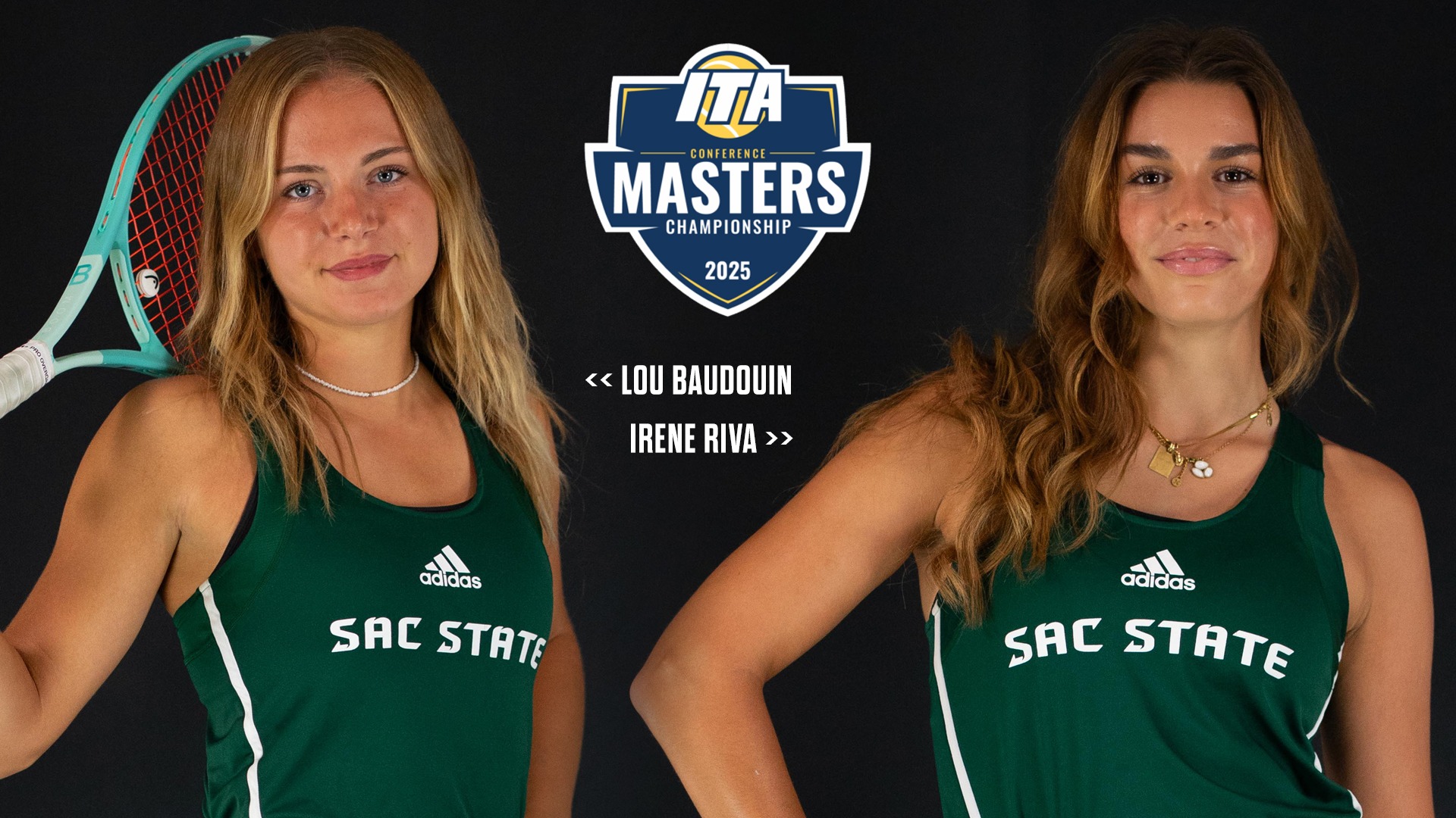 2025-26 WTEN Lou Baudouin and Irene Riva graphic following the ITA Conference Masters Championships