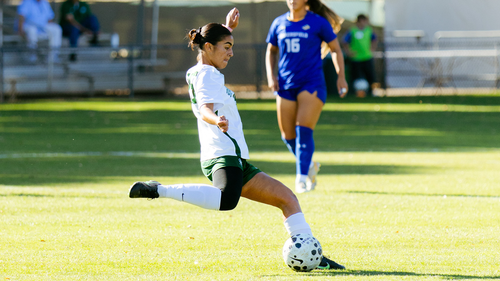 2026 WSOC Leah Gimenez clears a ball away in a match against Cal State Bakersfield at home