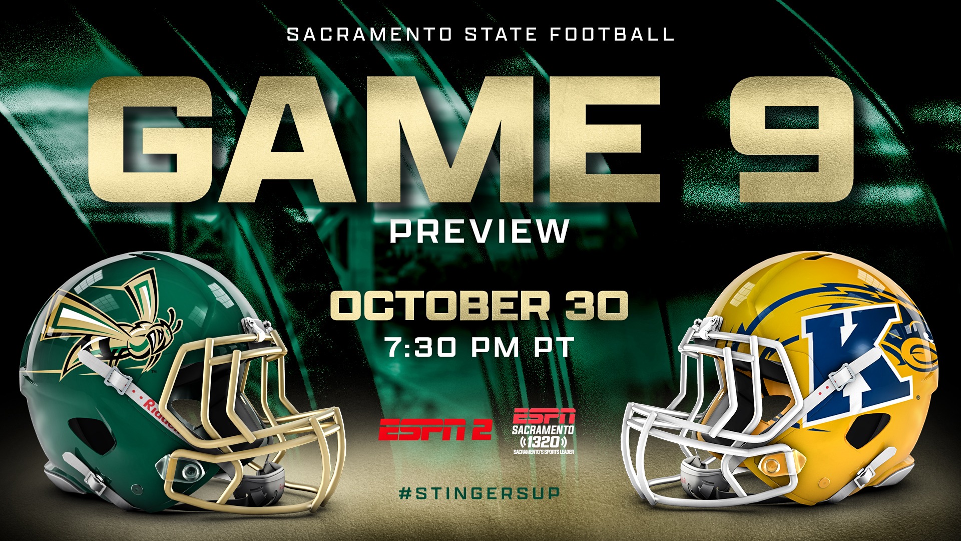 Graphic with gameday information for the football game between Kent State and Sacramento State on October 30, 2026
