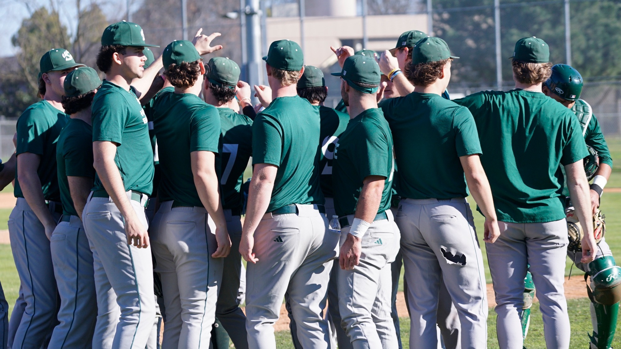 2026 BSB Baseball players huddle prior to the team's first practice in January of 2026