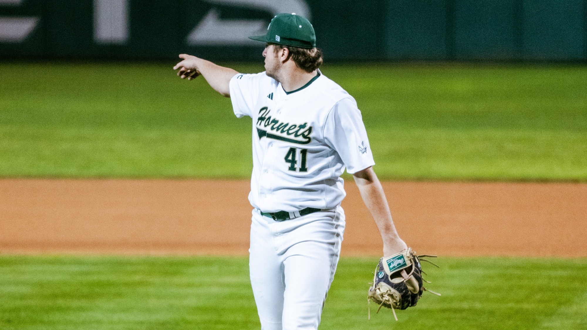 2026 BSB Senior right-hander Ian Winterhalder points to one of his teammates after an inning-ending out in the series opener against Saint Joseph's