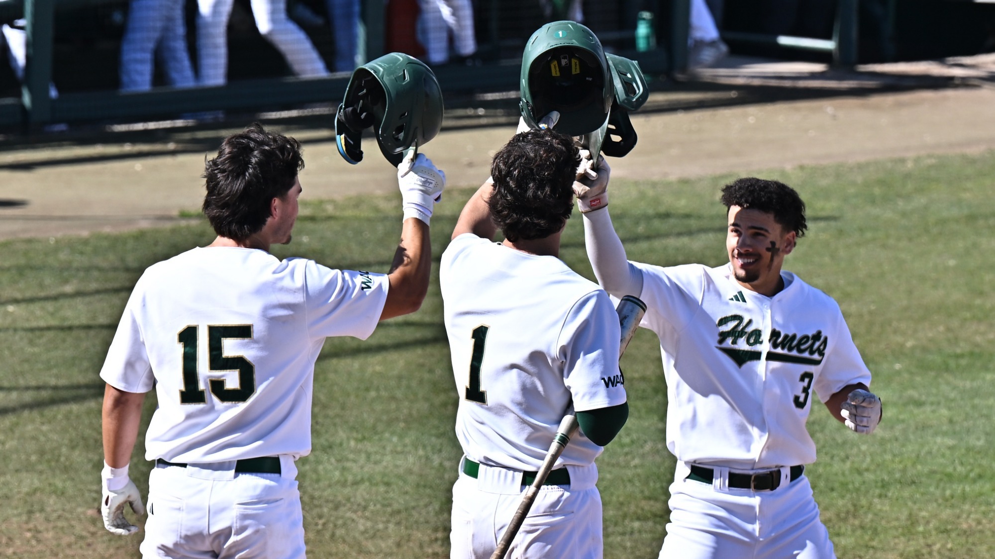 2026 BSB Luis Pimentel Guerrero is greeted at home plate following his second-inning home run against Saint Joseph's