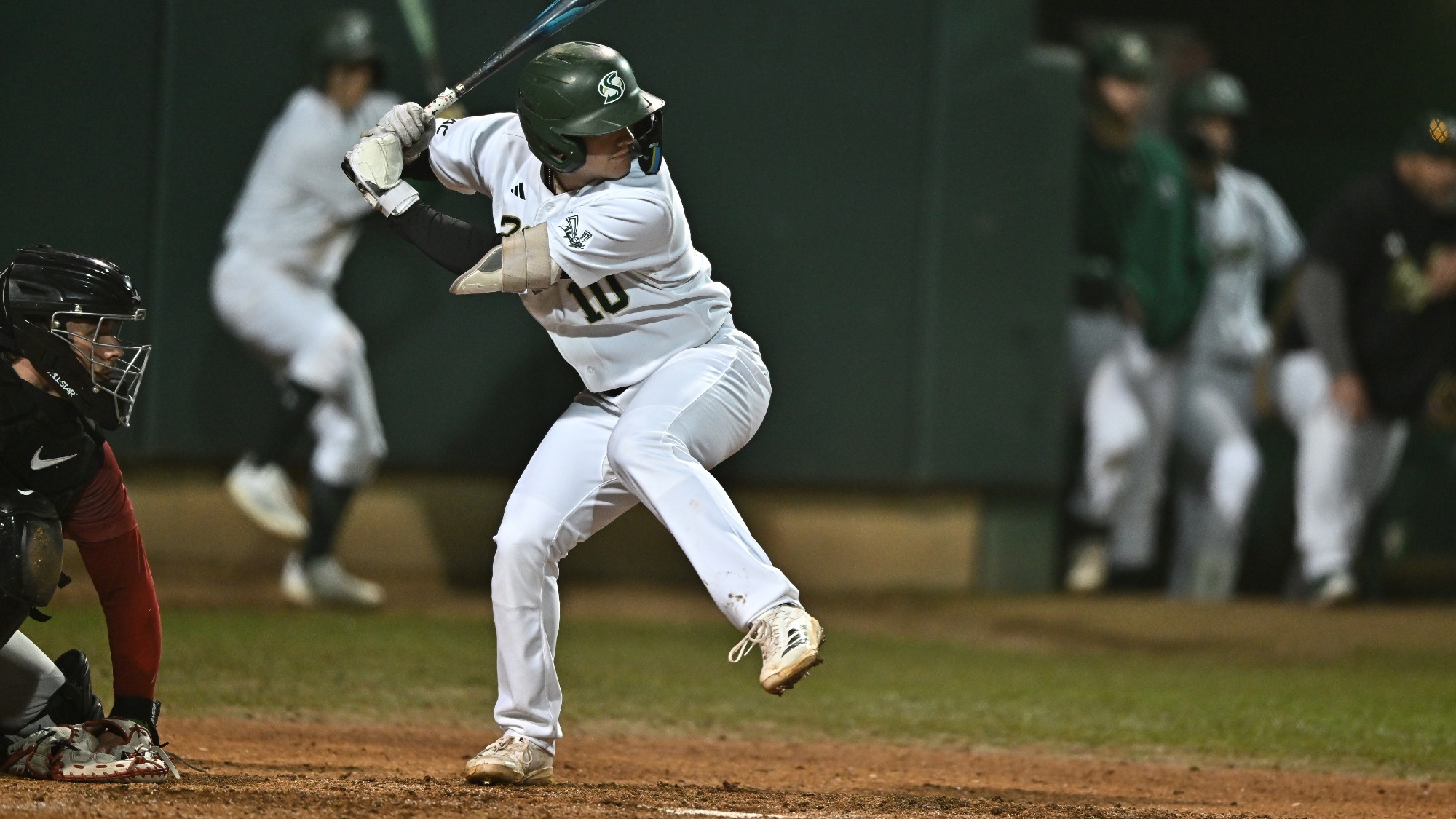 2026 BSB Jace Jeremiah readies to swing at the plate in the second game of the Saint Joseph's series
