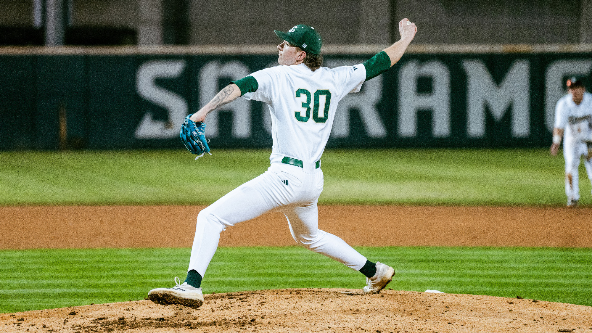 2026 BSB Jackson Halverson throws a pitch in game three against Pacific en route to a career-high four strikeouts