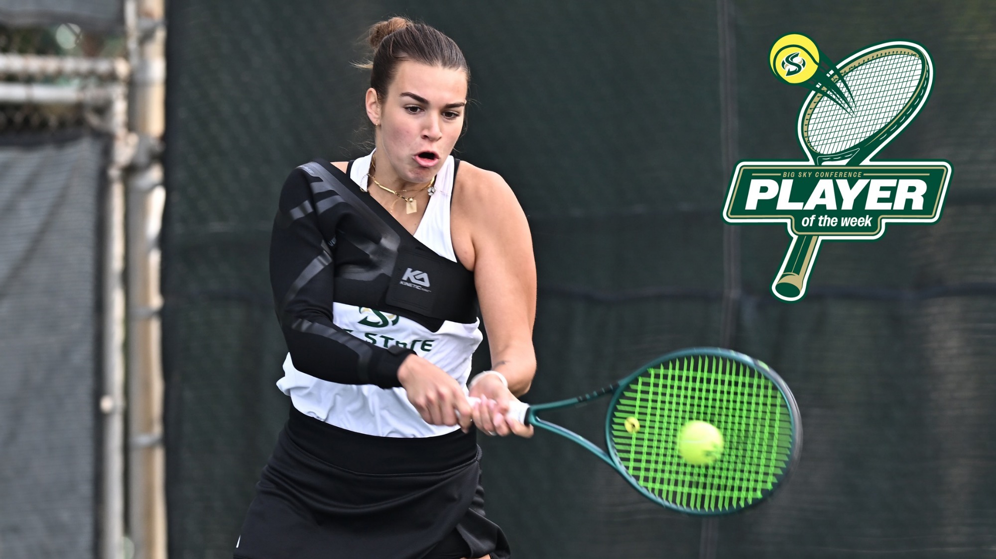 2025-26 WTEN Irene Riva swings at a ball in a match against Saint Mary's