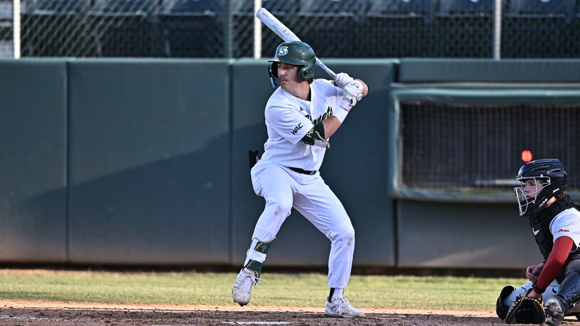 2026 BSB Michael Perazzo readies his swing in an early-season series against Saint Joseph's