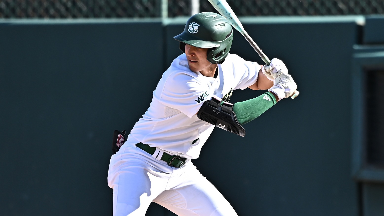 2026 BSB Erick Dessens readies to face a pitch in the third game of the series against Saint Joseph's