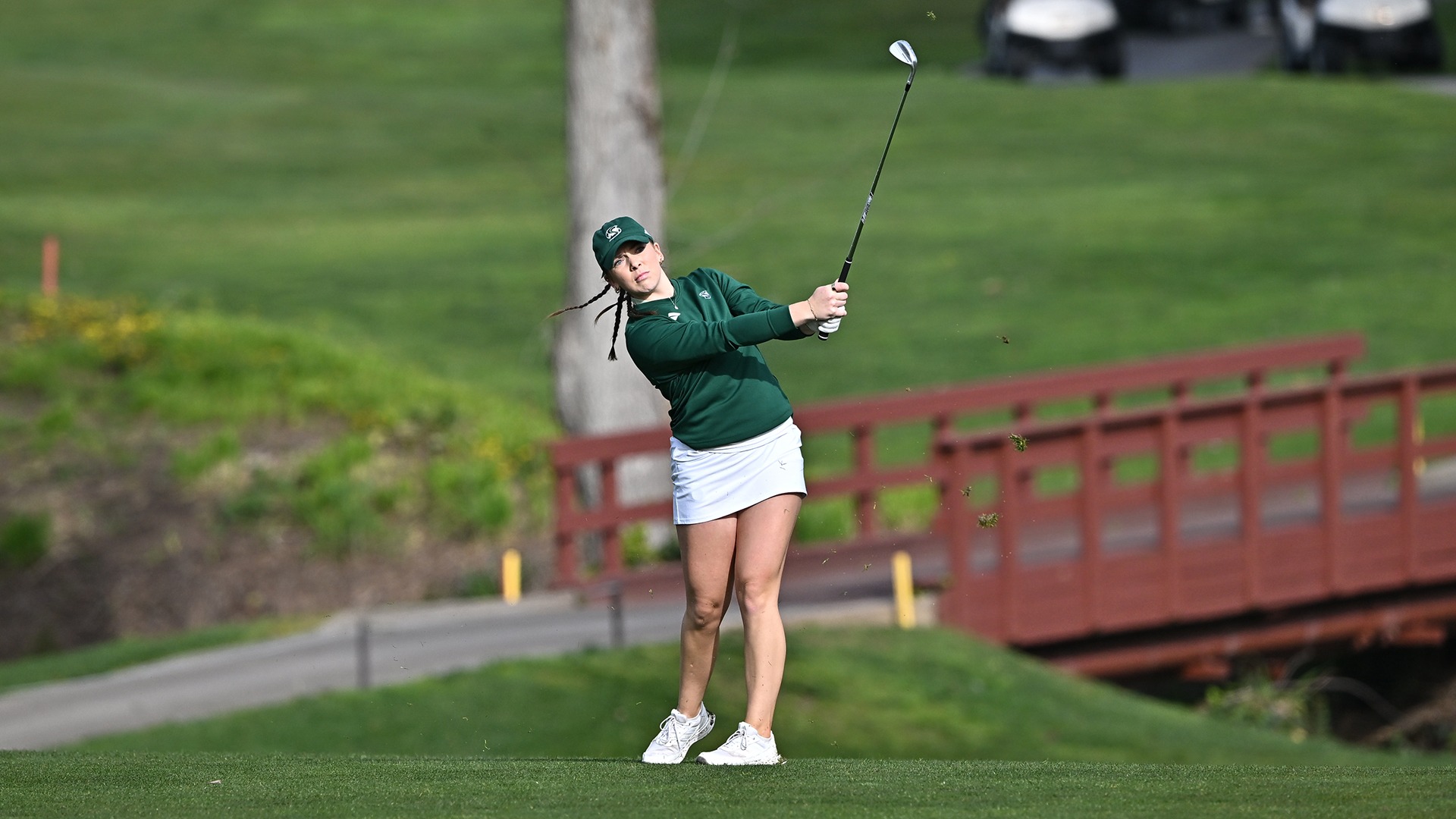 Tova Hatton finishes a shot from the fairway at the 2026 Causeway Invitational