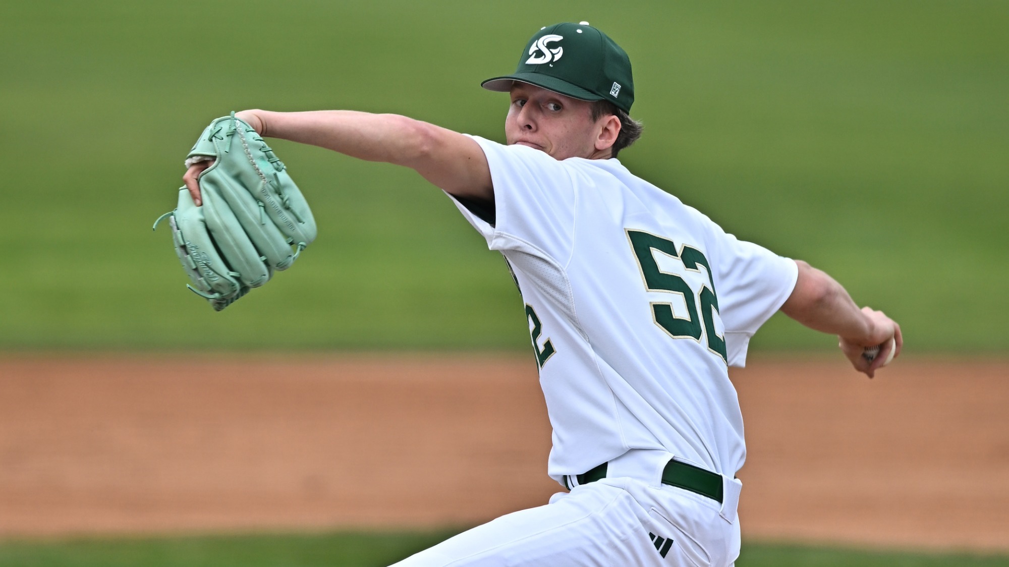 2026 BSB Trevor Wilson throws a pitch during his collegiate debut in game one of a doubleheader against UC Irvine on Feb. 14