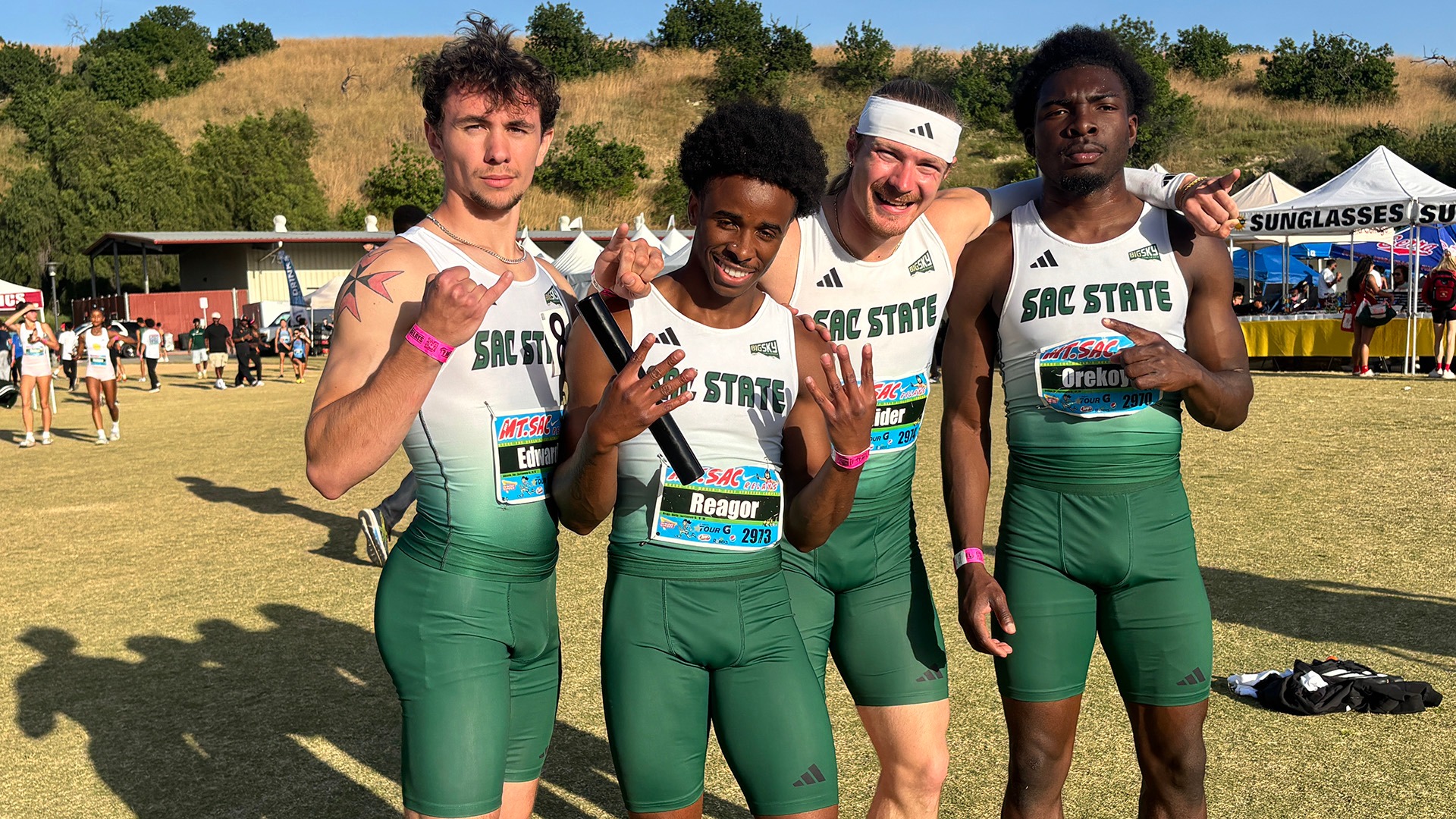 Photo of Sacramento State's 4x400 relay team following the race