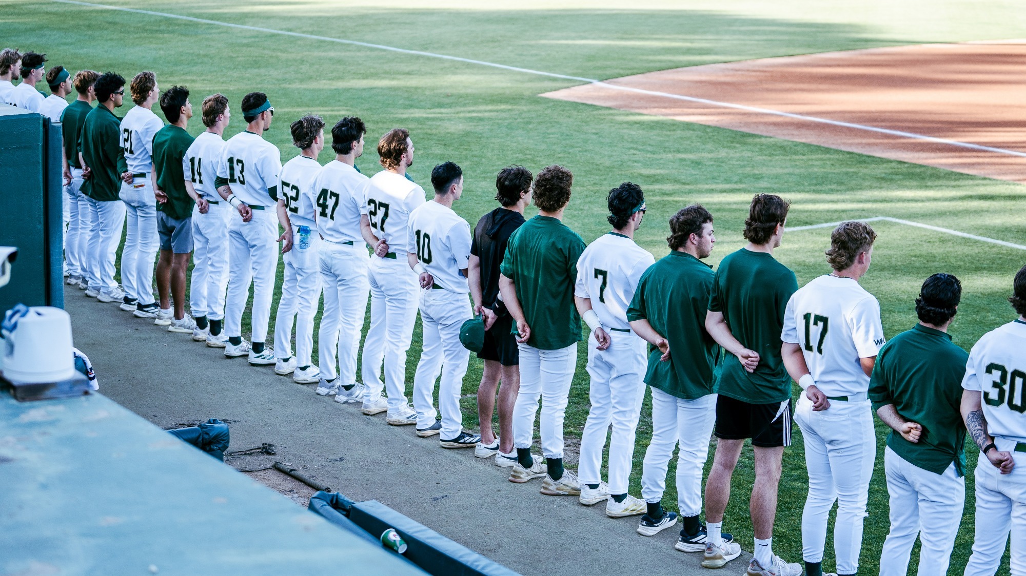 2026 BSB The Hornets lineup in front of the dugout for the National Anthem prior to first pitch against Fresno State