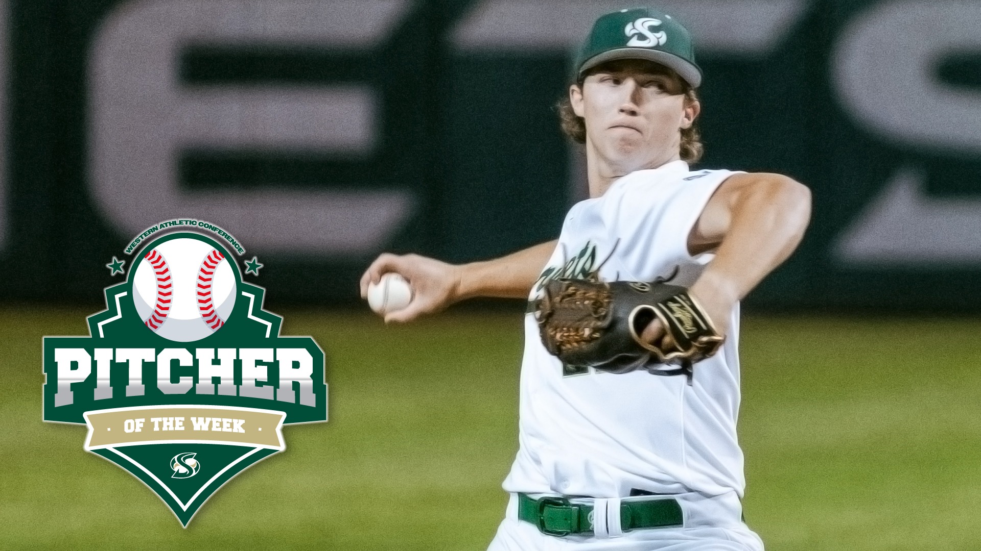 2026 BSB Ethan Lay throws a pitch during one of his starts for his WAC Pitcher of the Week award graphic on April 20