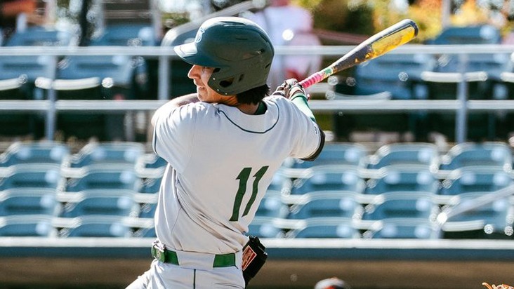 2026 BSB Erick Dessens drives a pitch during a game at Pacific