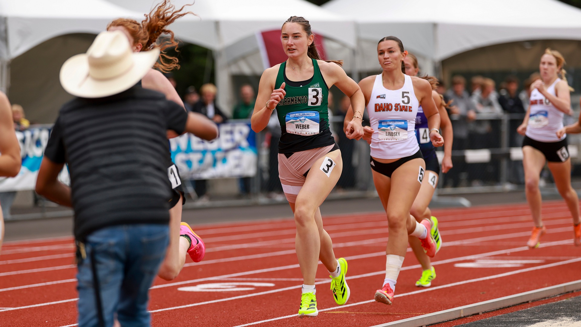 Merle Weber runs in a pack in the 800 at the Big Sky Outdoor Championships