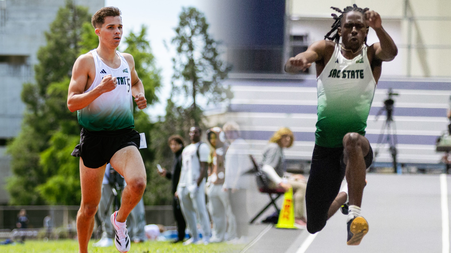 Action photos of Brandon Moreno running and Jamar Andrews, Jr., jumping