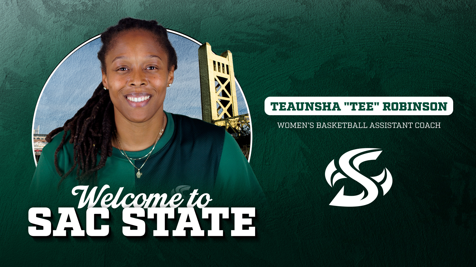 2026-27 WBB Teaunsha Robinson assistant coach welcome graphic