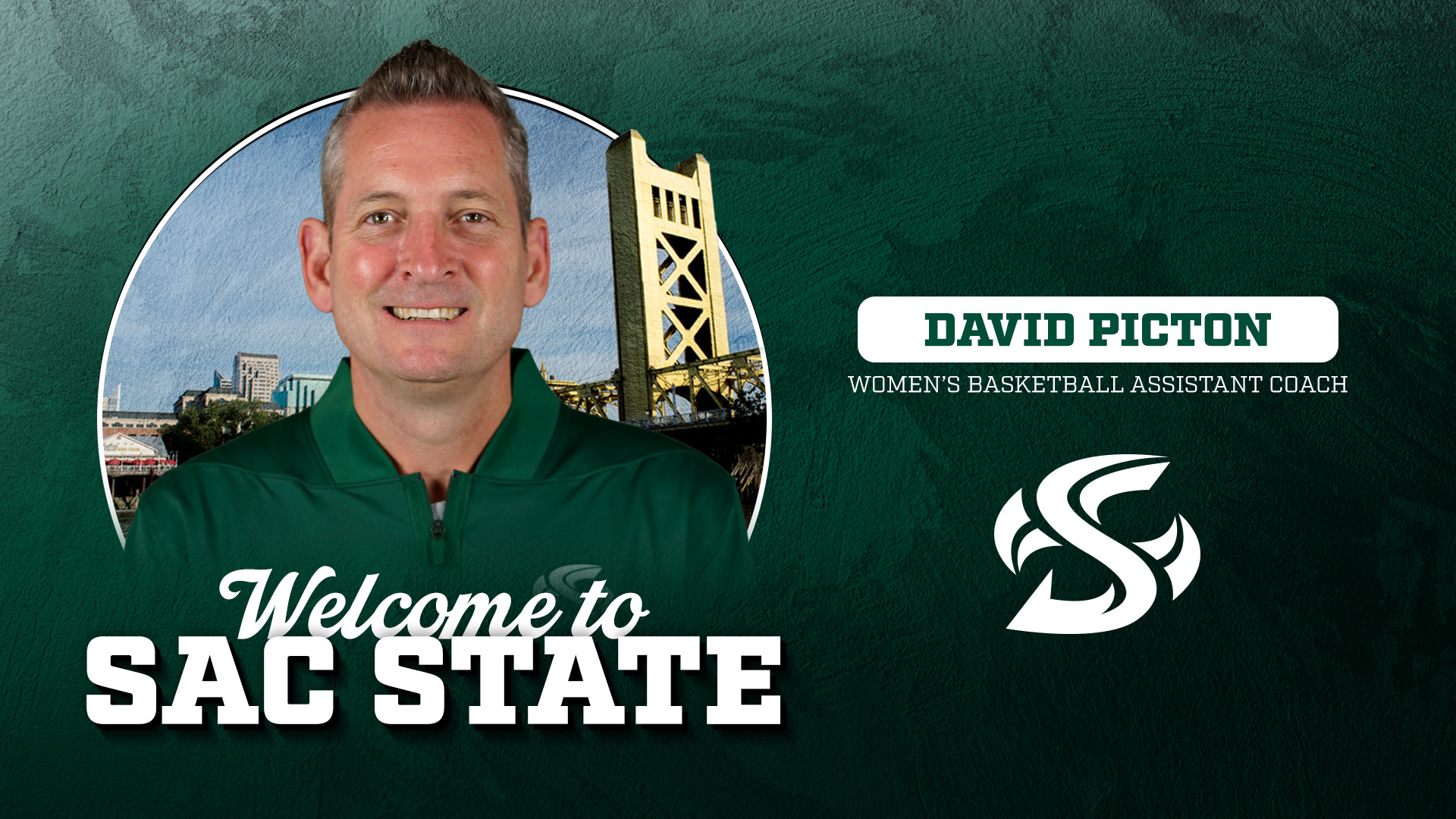  2026-27 WBB David Picton welcome graphic after being named an assistant coach