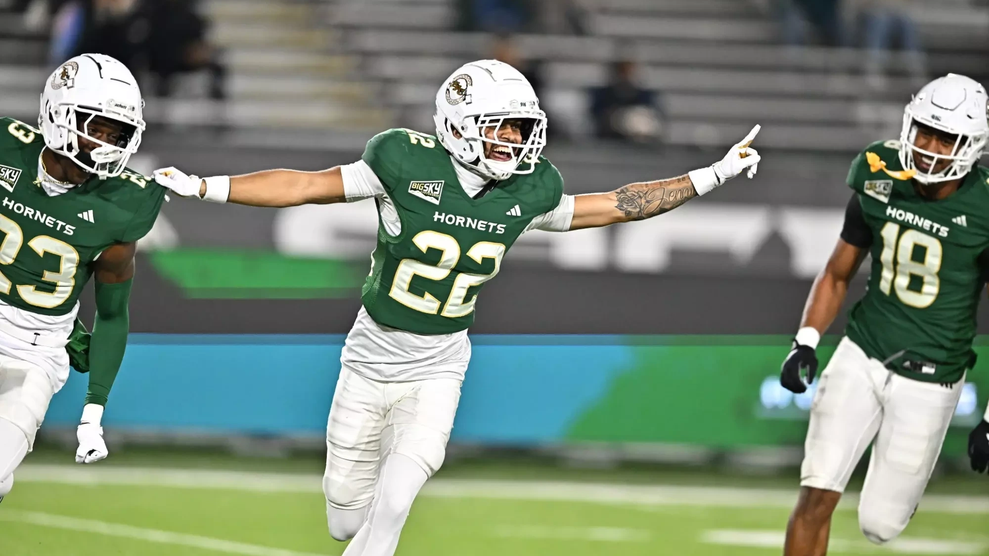 Elias Mullican celebrates after a defensive stop