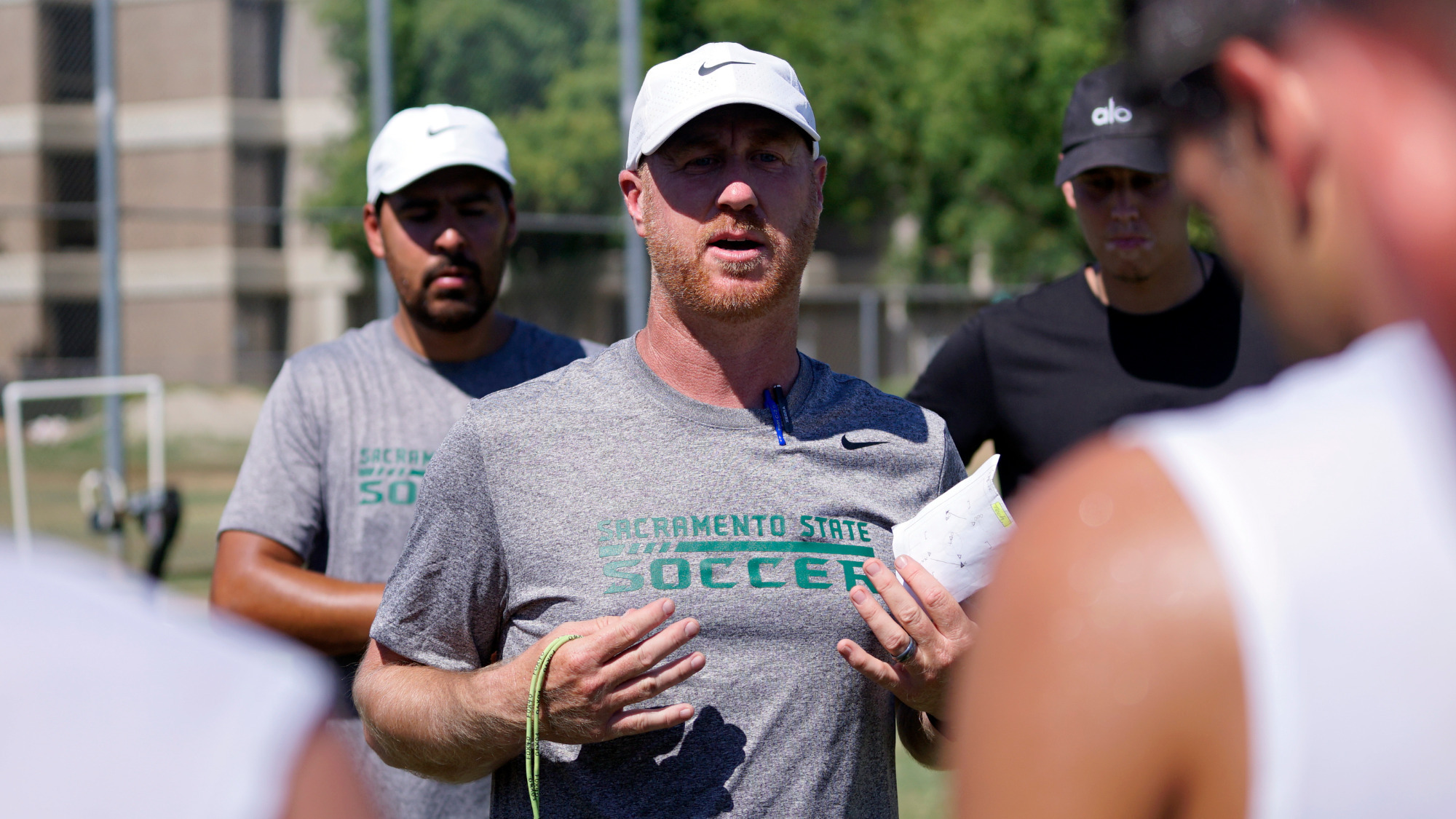 2026 MSOC Matt McDougall addresses the team during a preseason training session