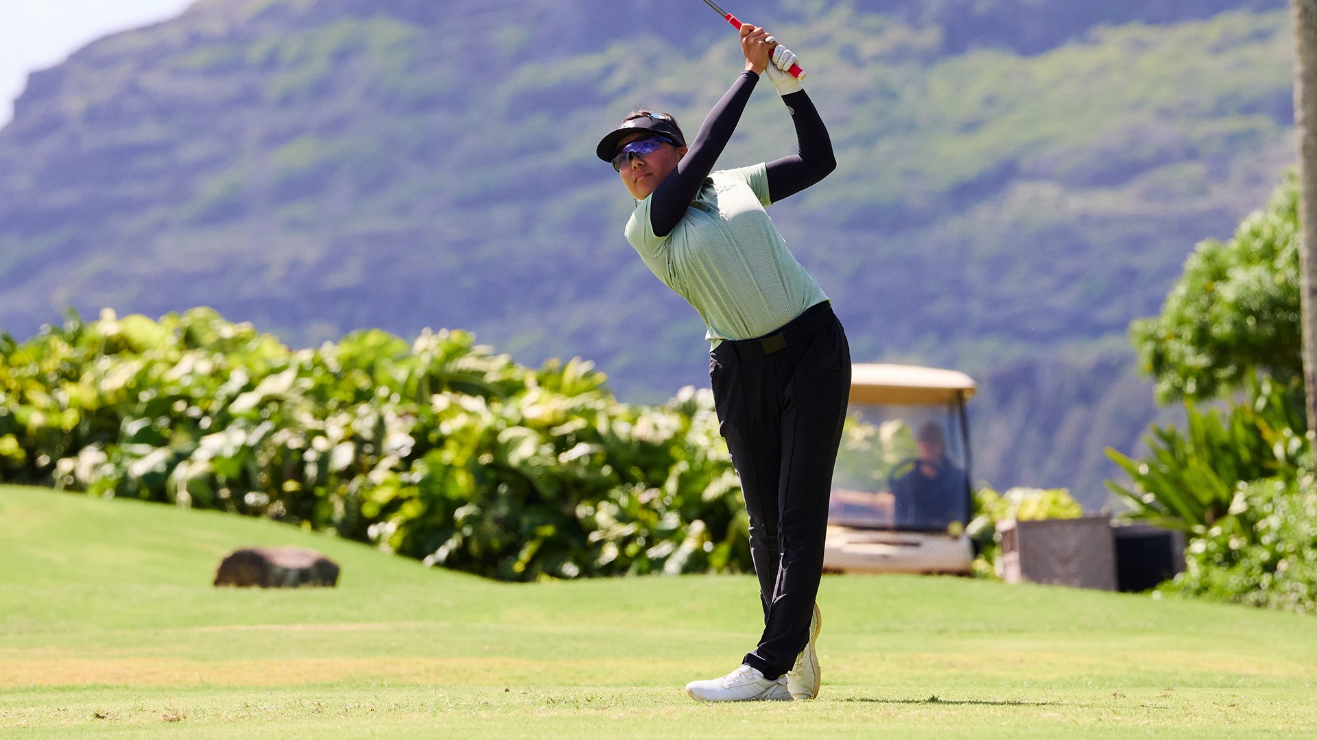 Ashley Koga watches her shot in a tournament in Hawaii