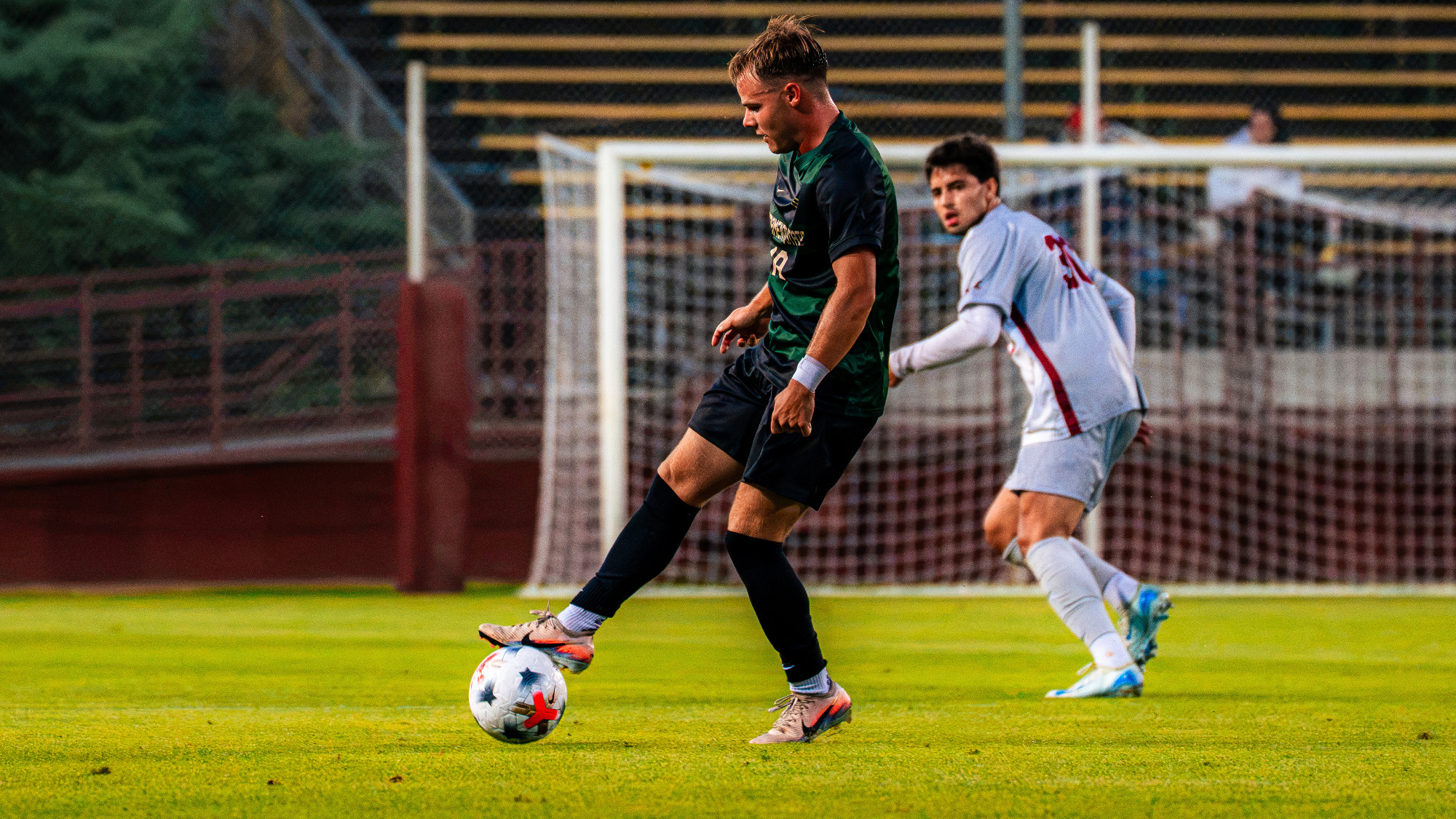 2026 MSOC Giles collects a ball during a preseason exhibition at Santa Clara