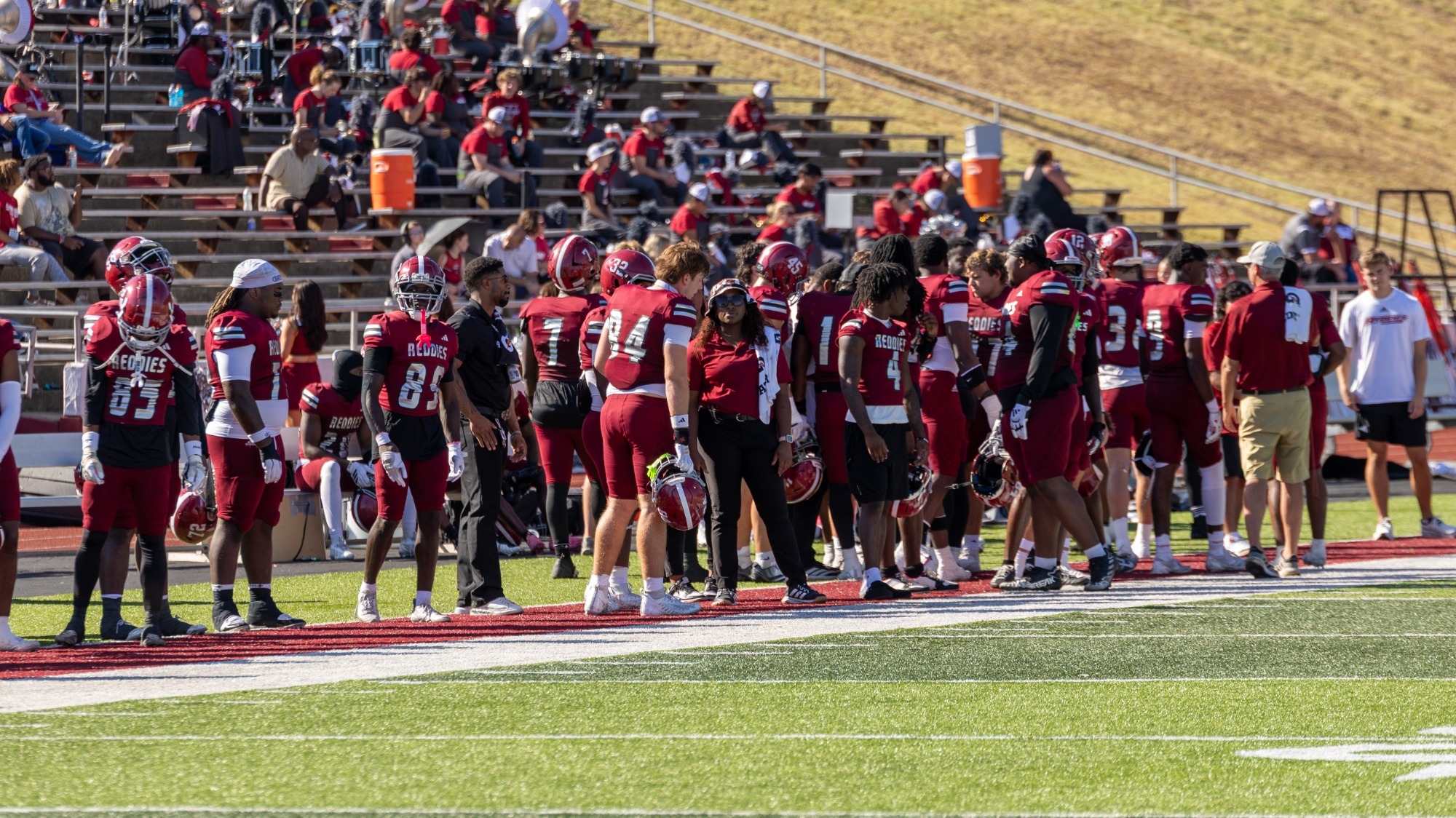 Group photo of Reddies during Homecoming game win