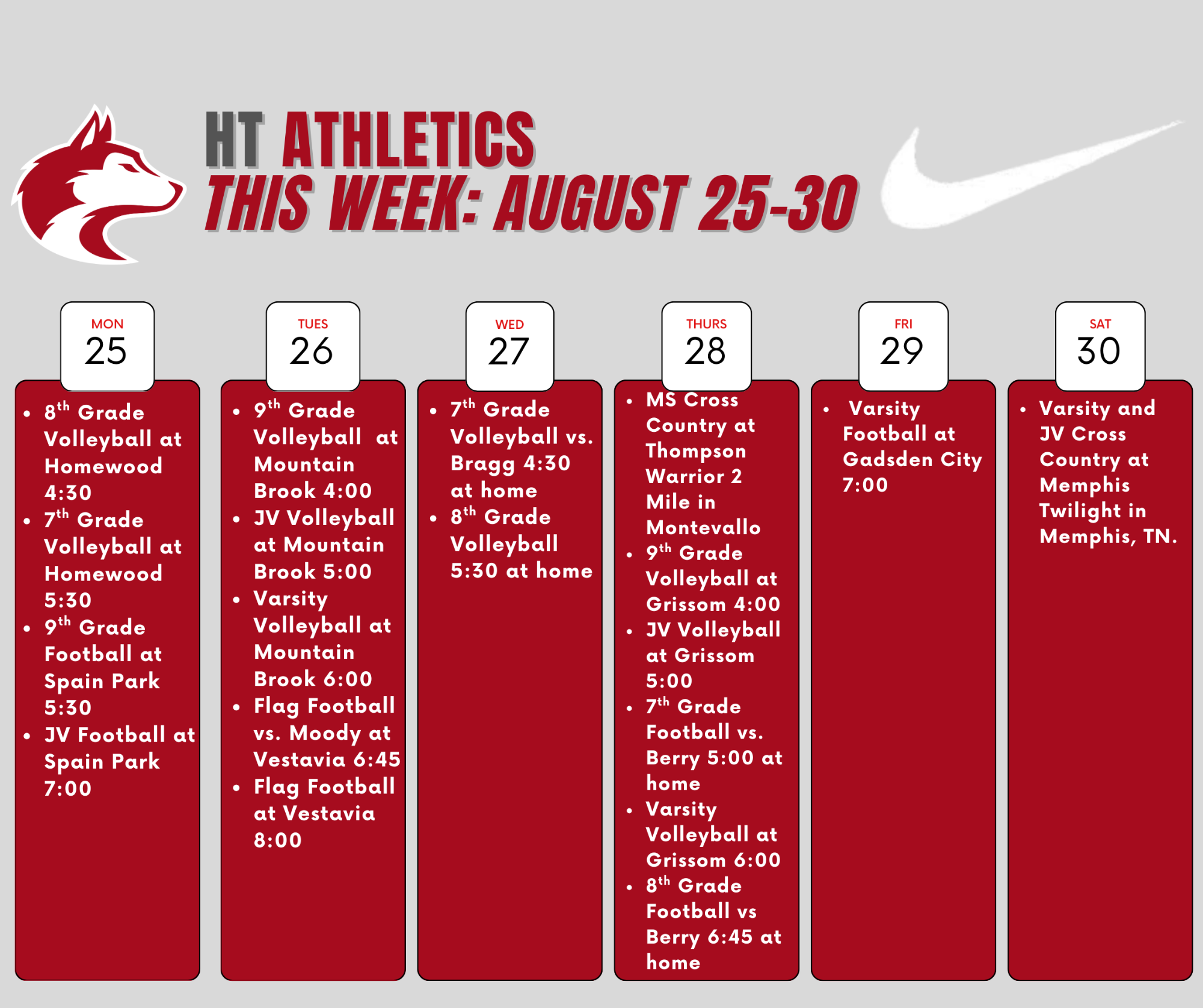 HT Athletics August 25-30