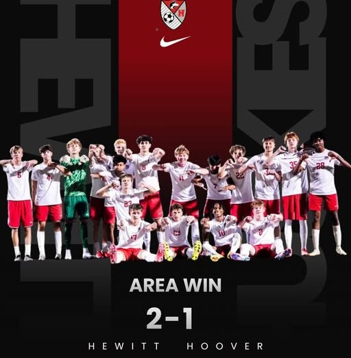 Graphic promoting Hewitt Soccer win over Hoover