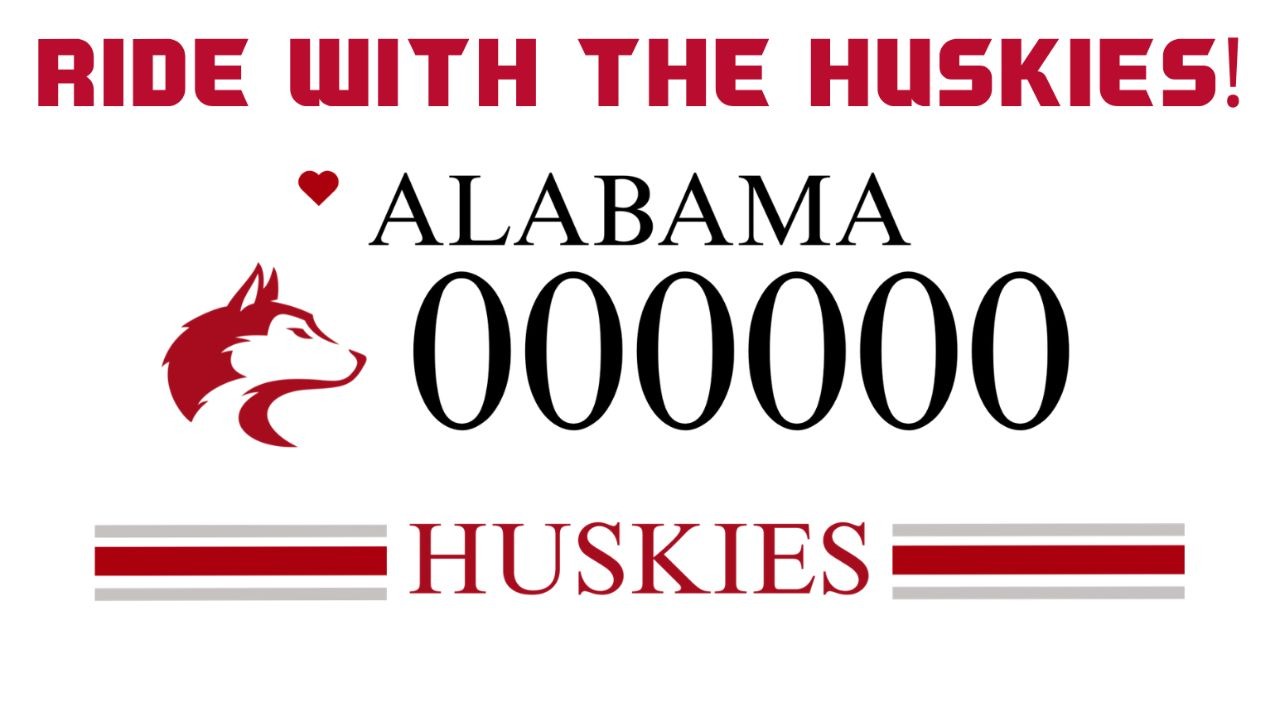 Ride with the Huskies sample car tag