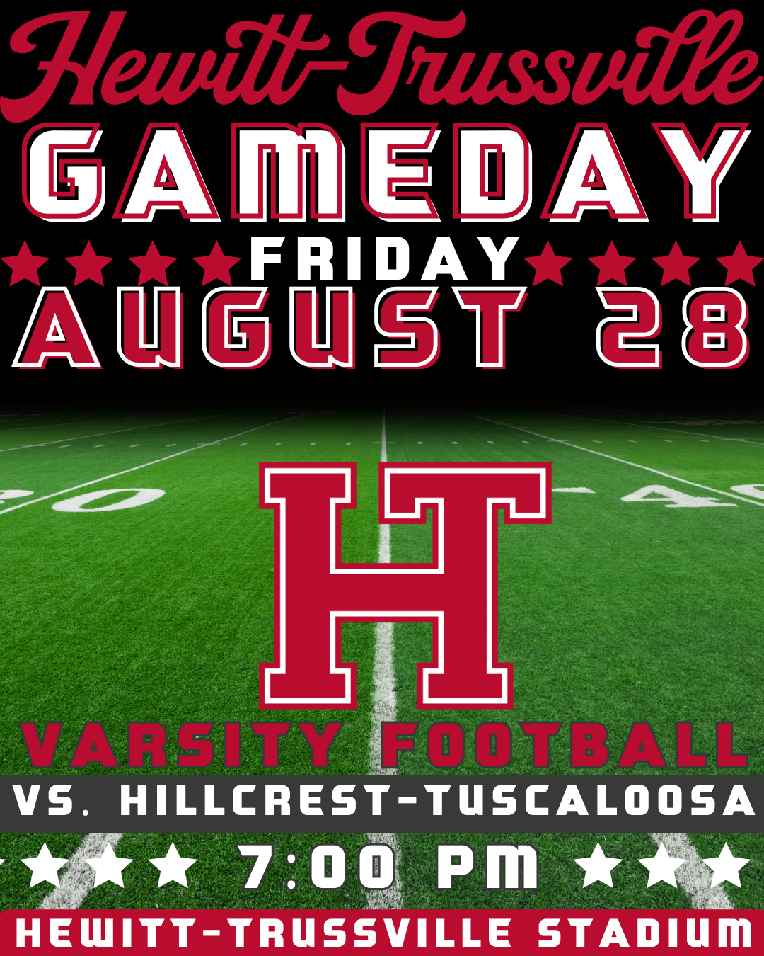Graphic showing Varsity Football vs. Hillcrest-Tuscaloosa