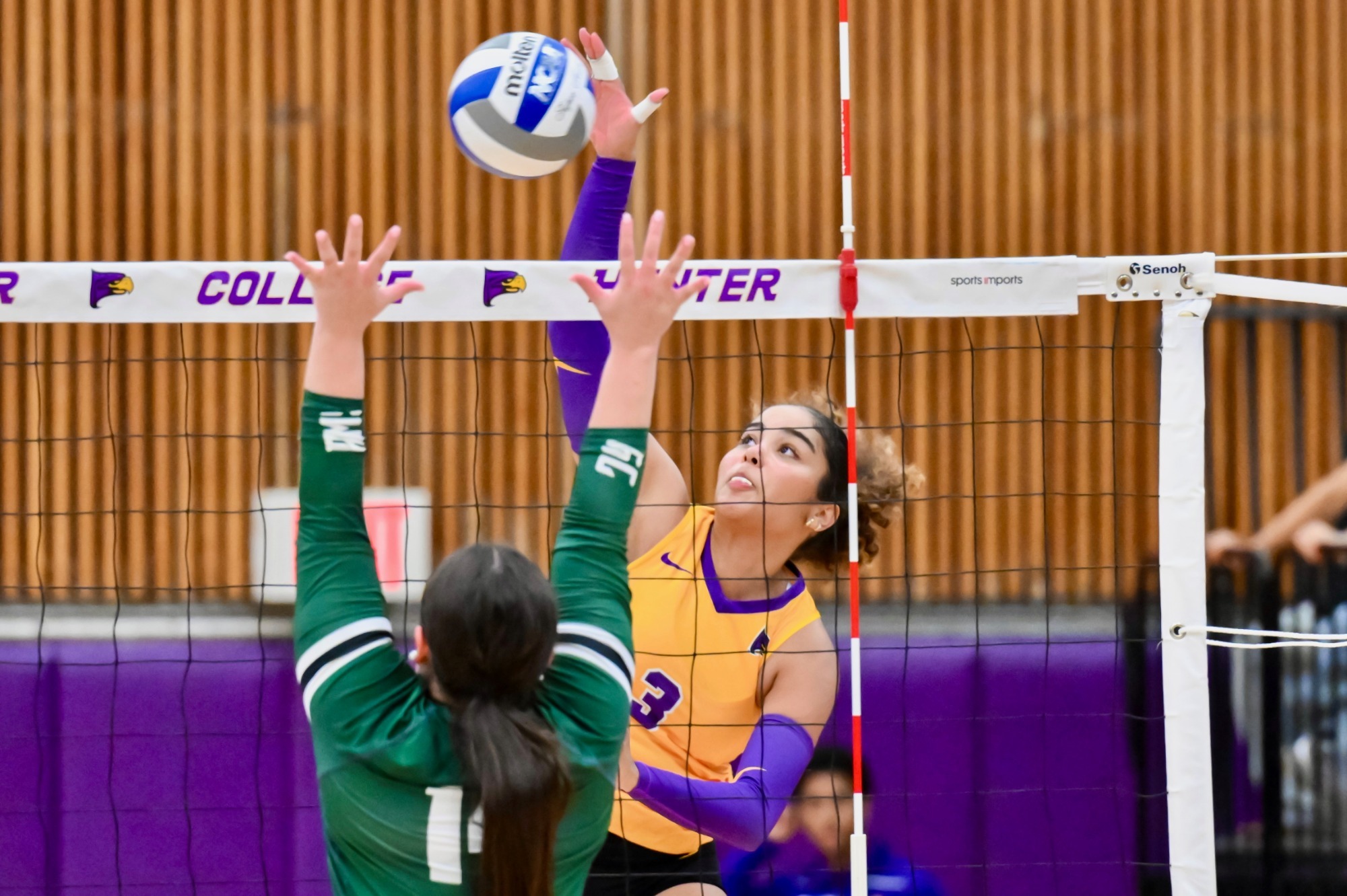 Arianna Calderon Jimenez competes against Farmingdale State College in the team's home opener.