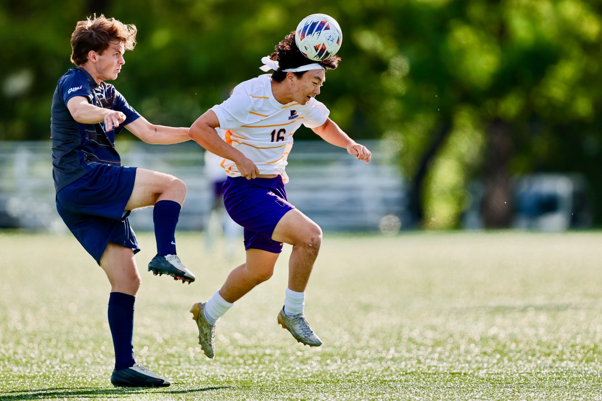 Jaerang Lee competes for Hunter men's soccer