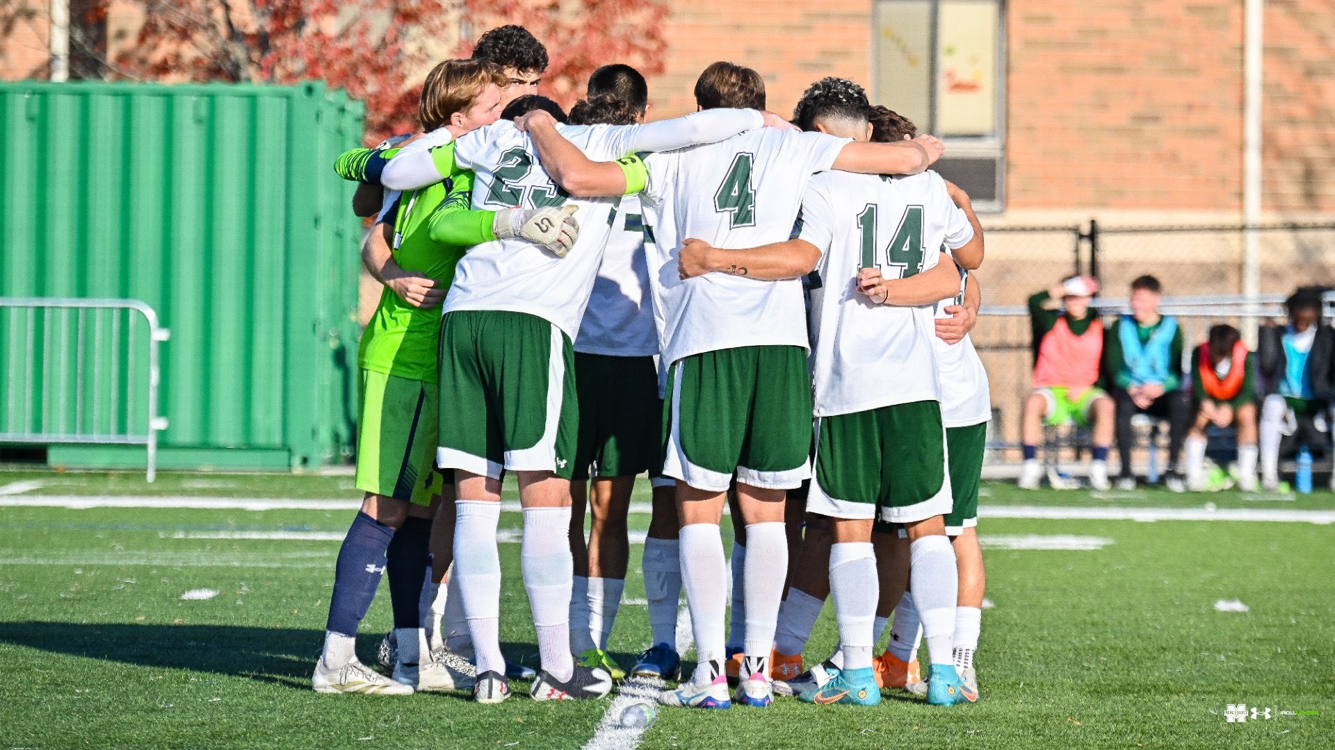 Men's Soccer huddle 
